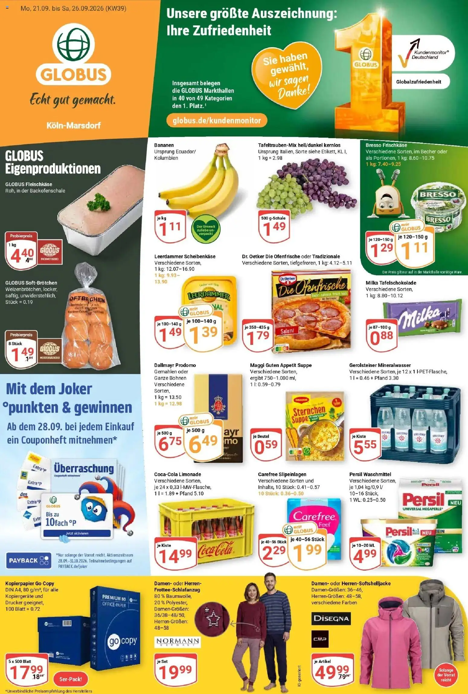 Globus Prospekt Köln (ab 21.09.2026) » Angebote online | Seite: 3 | Produkte: Ofenfrische, Mineralwasser, Dallmayr, Persil