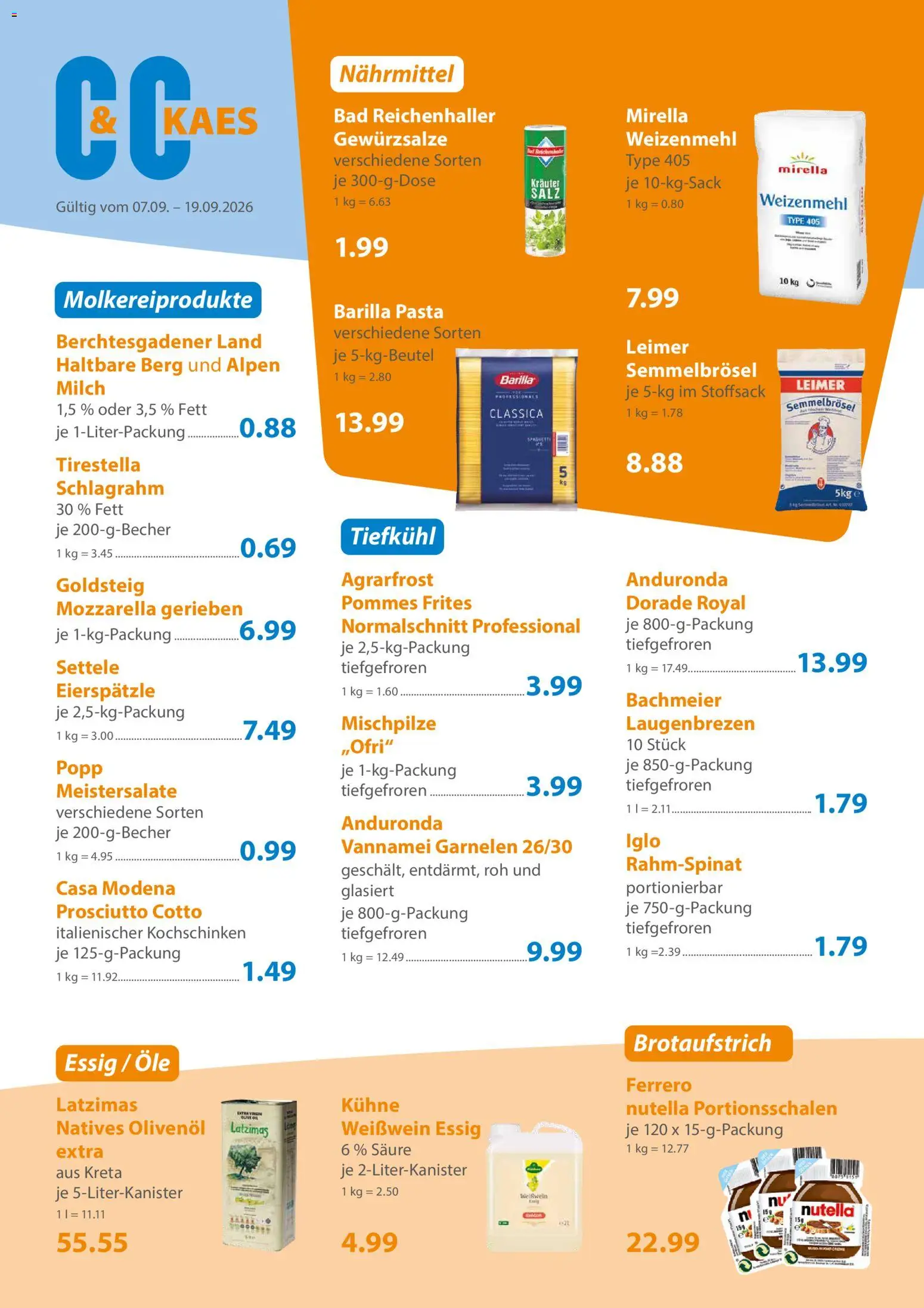 C&C Prospekt – gültig ab 07.09.2026 | Seite: 2 | Produkte: Weißwein, Pommes, Garnelen, Nutella