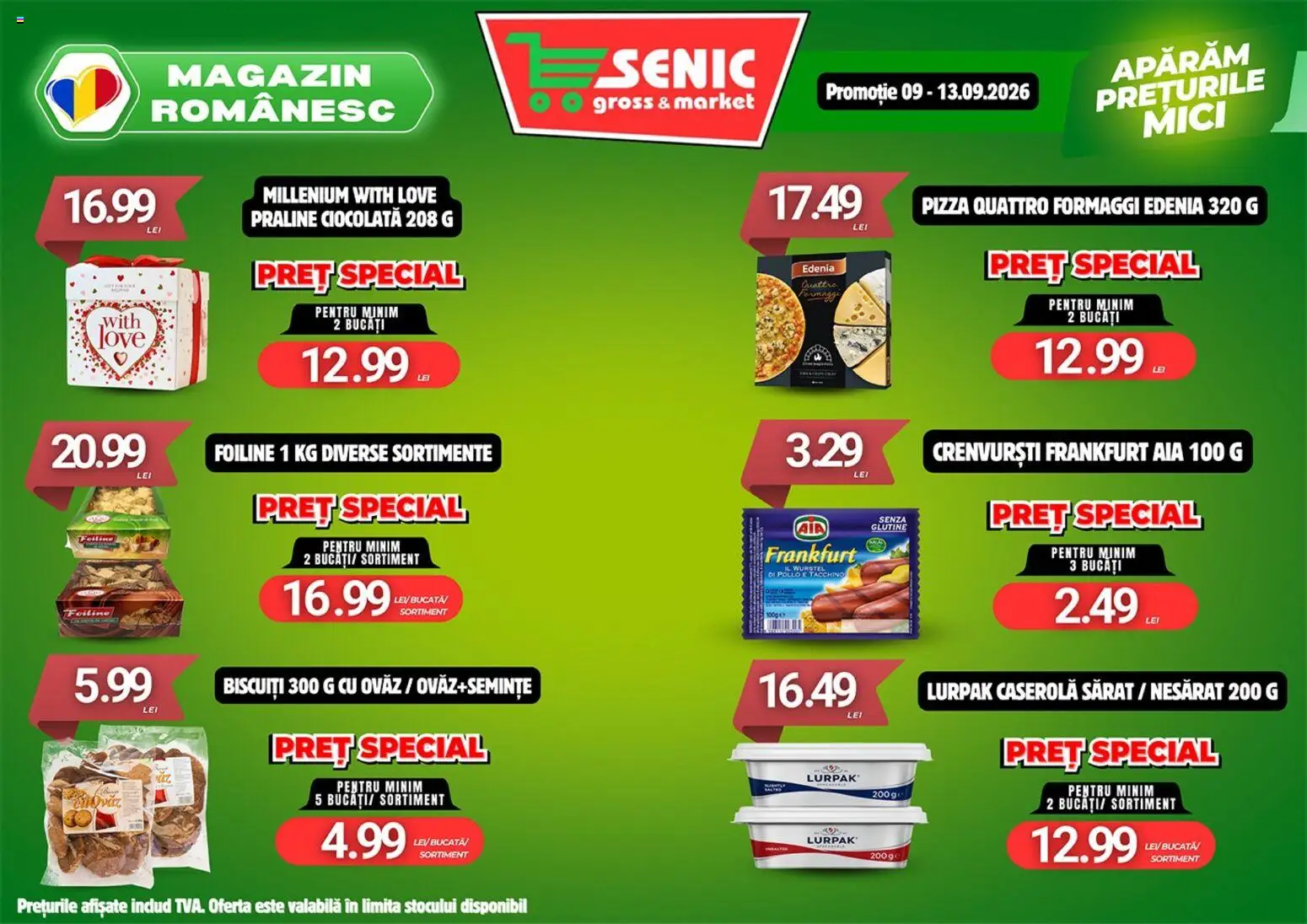 Noul catalog Senic – valabil de la 07.09.2026 | Pagină: 6 | Produse: Crenvurști, Lurpak, Ciocolată, Pizza