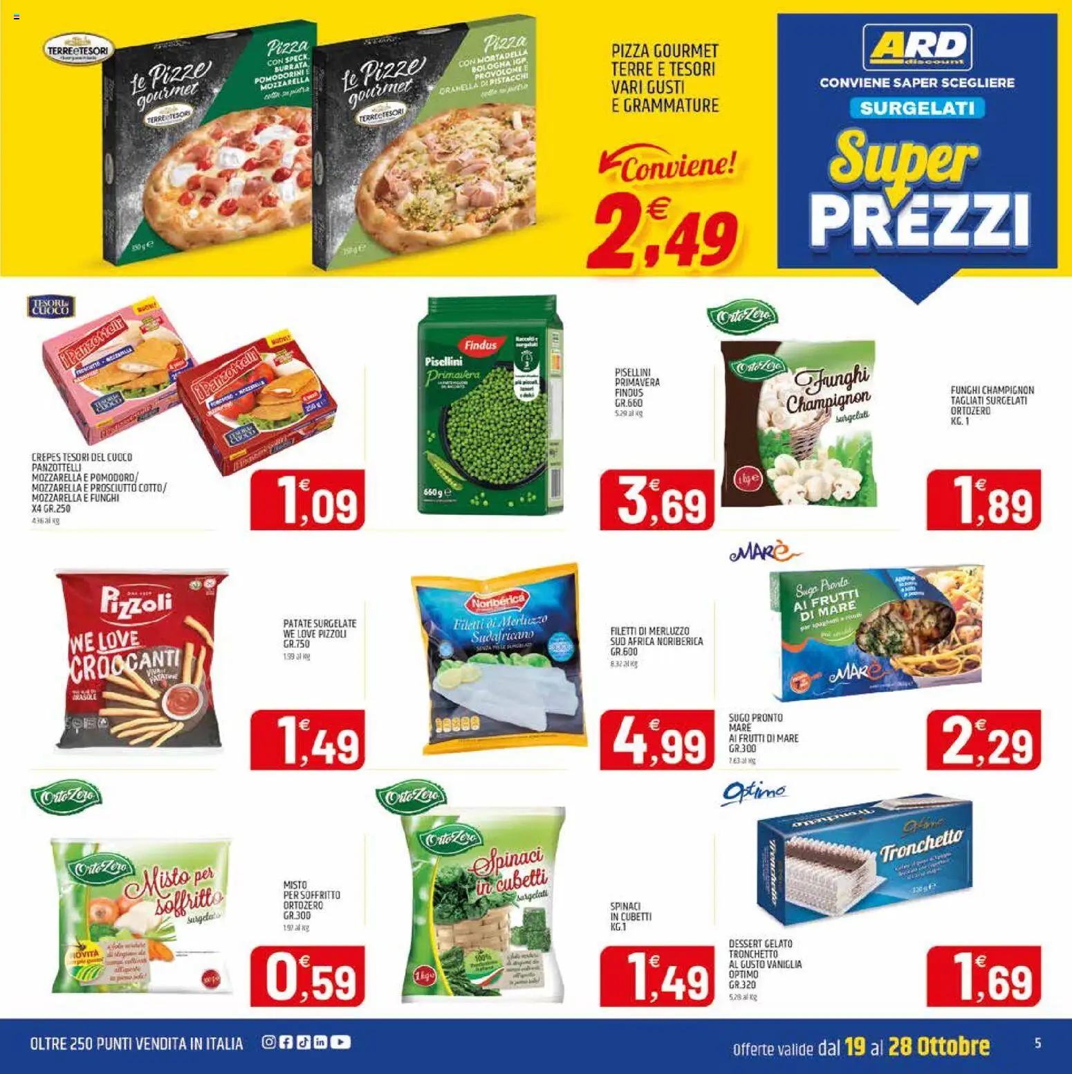 Volantino ARD Discount del 19/10/2026 | Pagina: 5 | Prodotti: Merluzzo, Mozzarella, Spinaci, Sugo