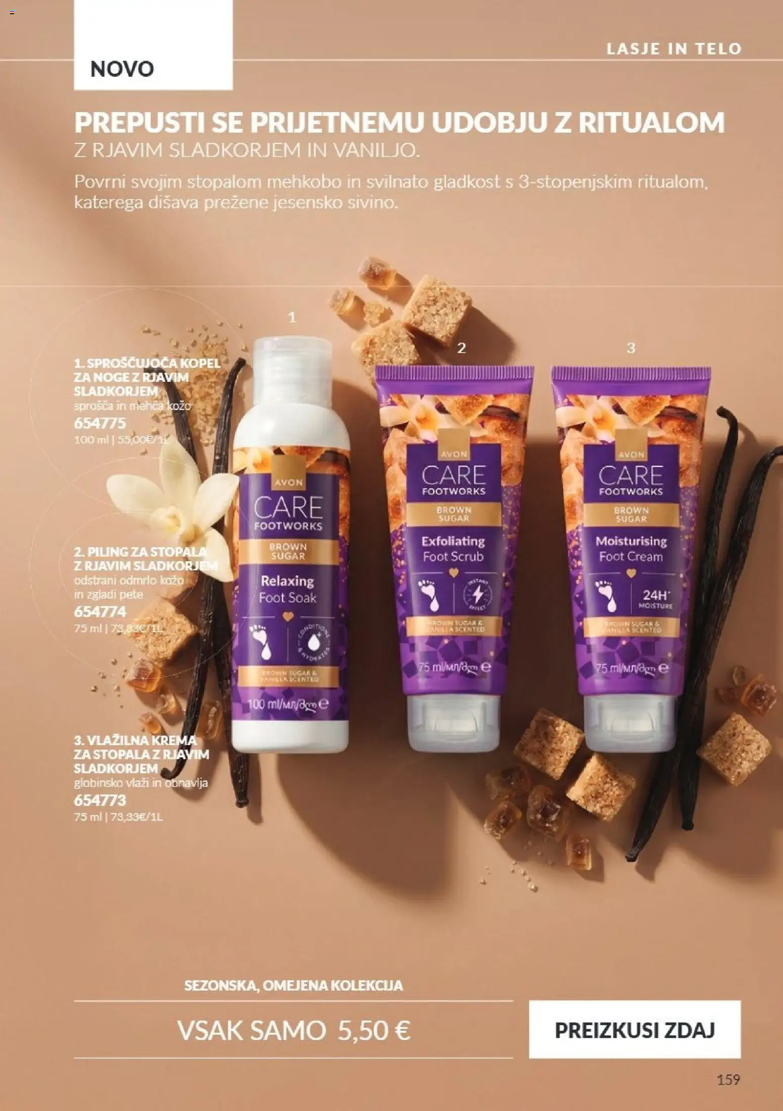 Novi Avon katalog ponudbe – veljaven od 01.10.2026 | Stran: 159 | Izdelki: Kopel za noge, Disava, Krema, Piling