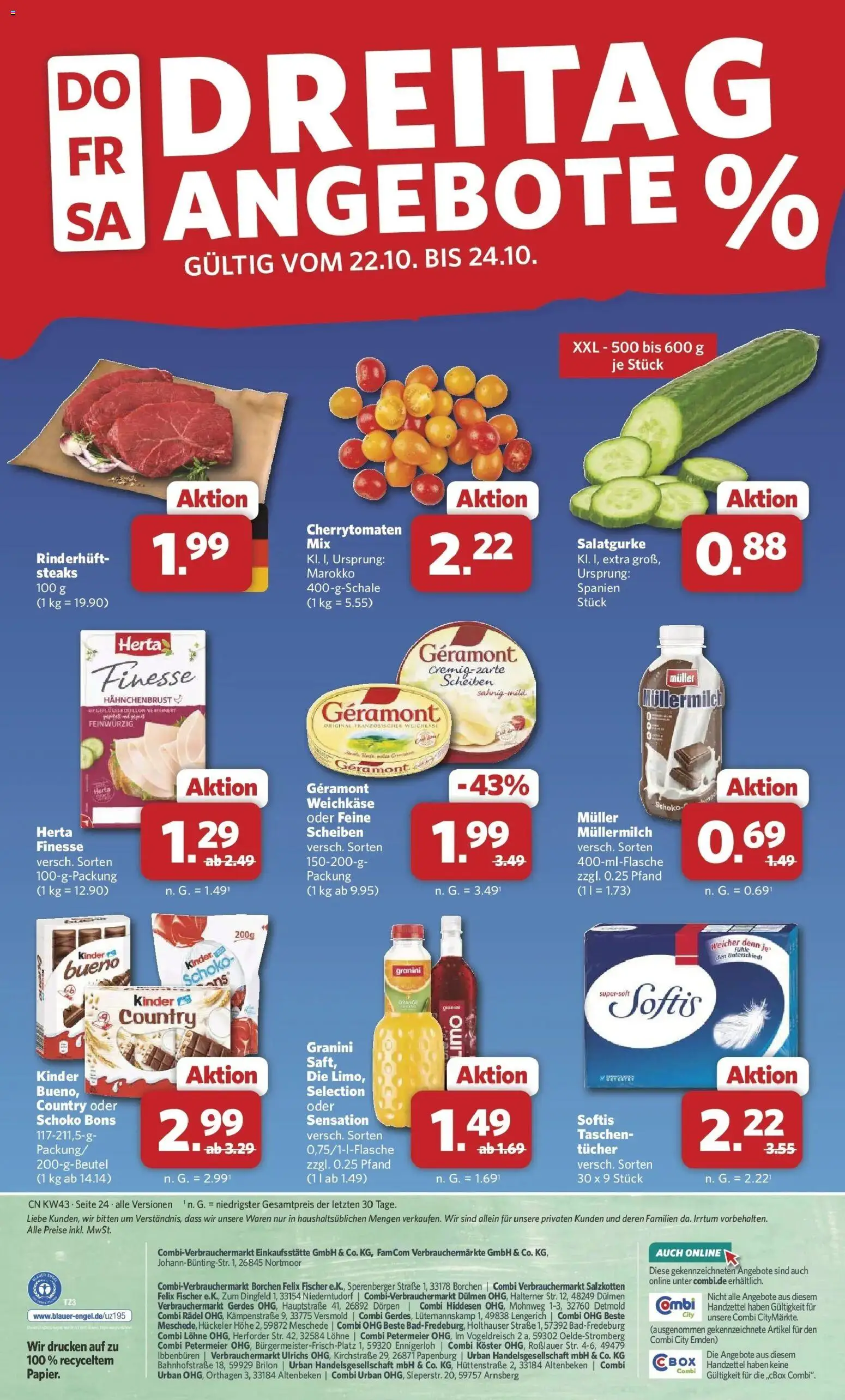 Combi Prospekt Twistringen (ab 19.10.2026) zum Blättern | Seite: 24 | Produkte: Geramont, Taschen, Herta finesse, Hahnchenbrust