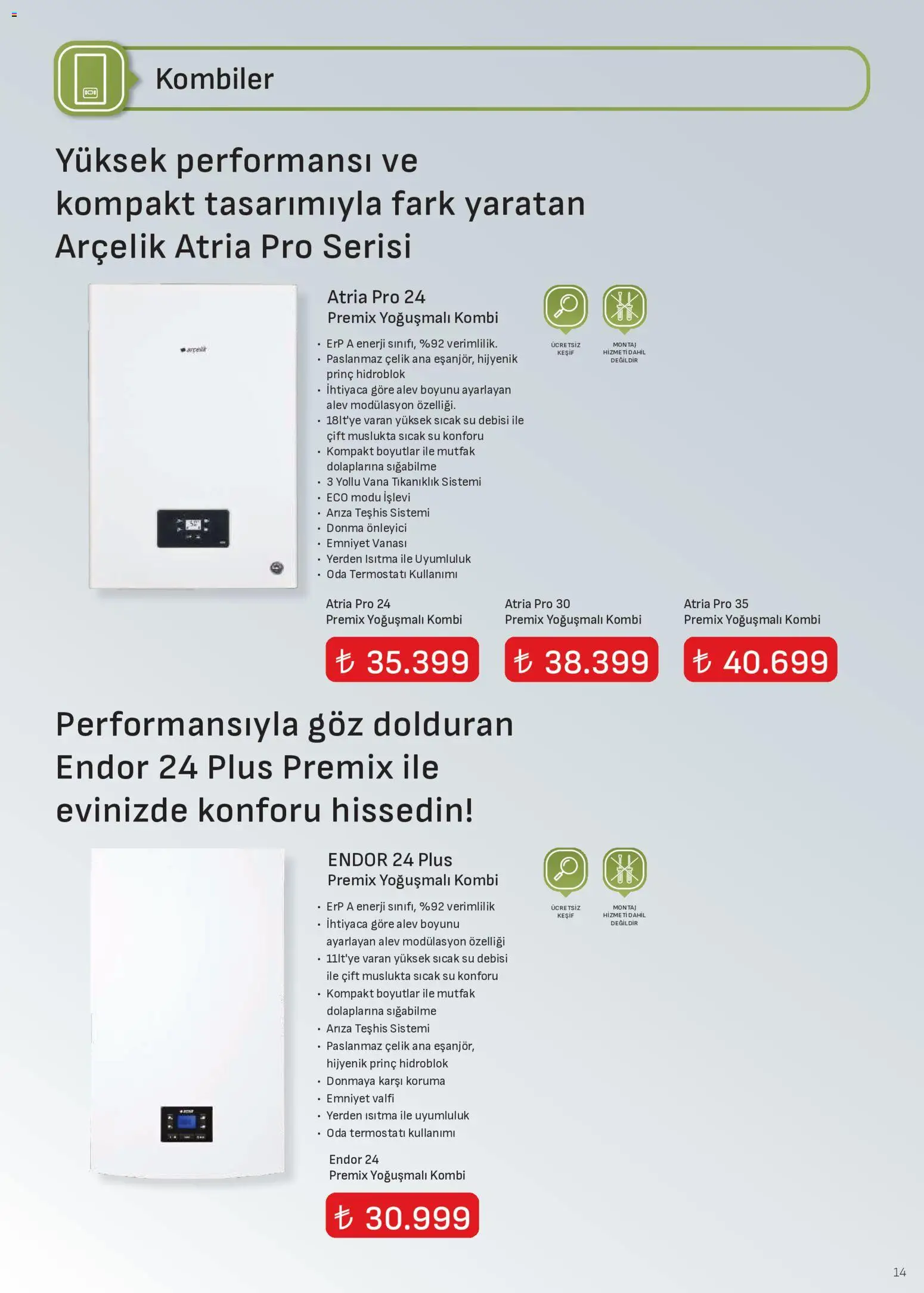 Arçelik - İklimlendirme Kataloğu - 01 Ağustos 2026 tarihinden itibaren geçerlidir | Sayfa: 14 | Ürünler: Su