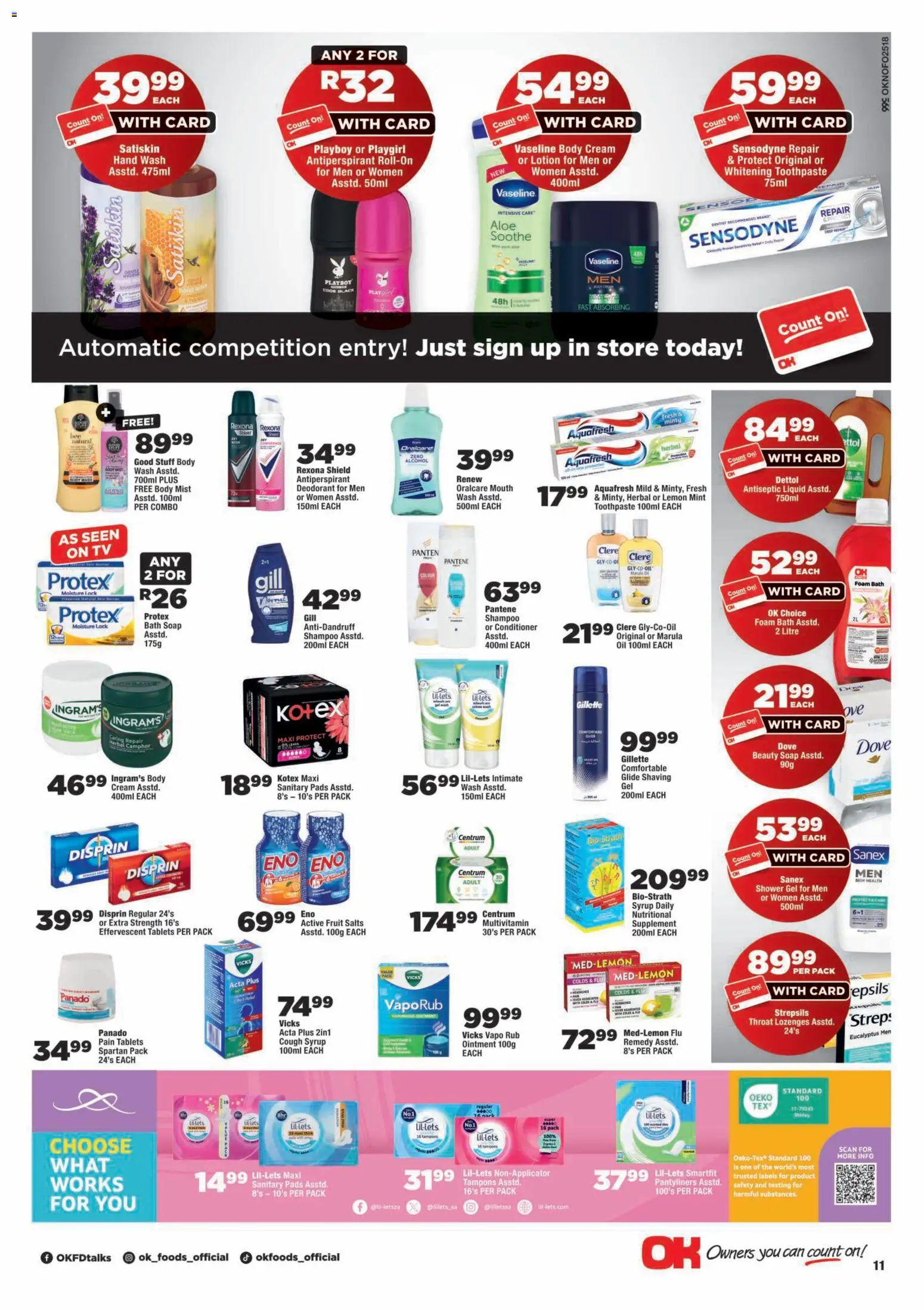 New OK Foods catalogue – valid from 24/07/2026 | Page: 11 | Products: Cough syrup, Body cream, Syrup, Foam