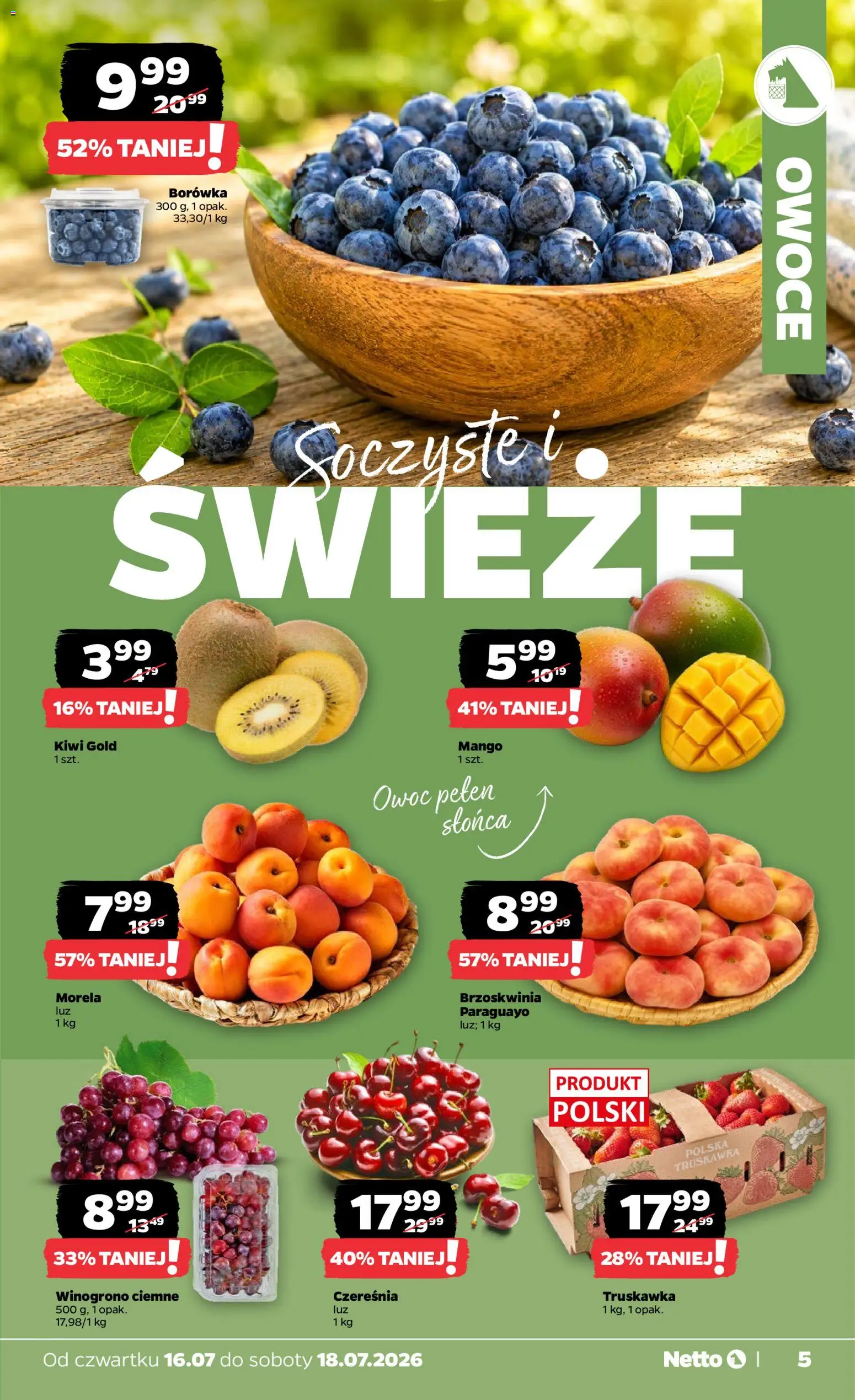 Netto gazetka od czwartku od 16.07.2026 | Strona: 5 | Produkty: Mango, Winogrono, Kiwi, Owoce