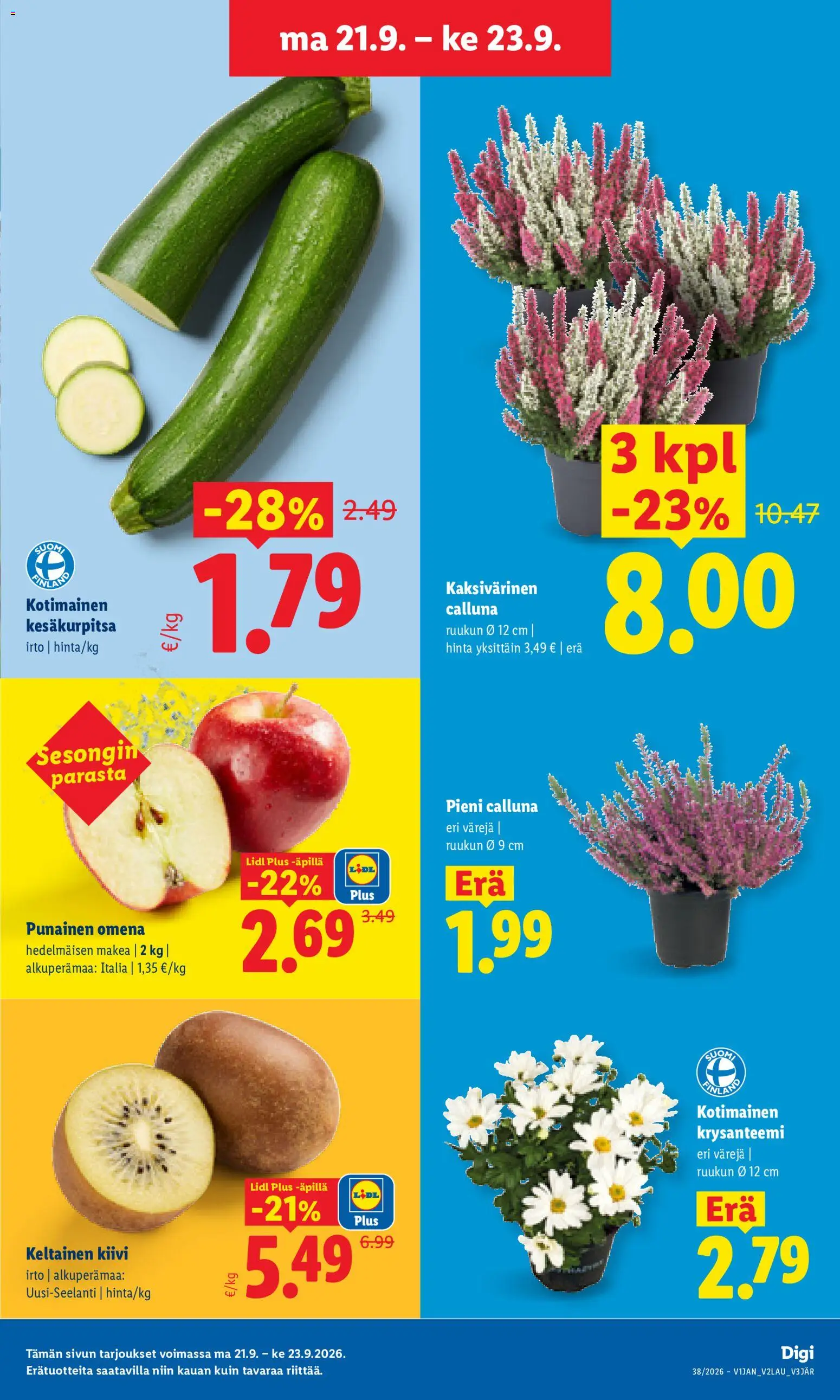Lidl tarjoukset - Helsinki – voimassa 21/09/2026 alkaen | Sivu: 3 | Tuotteet: Kesäkurpitsa, Kiivi