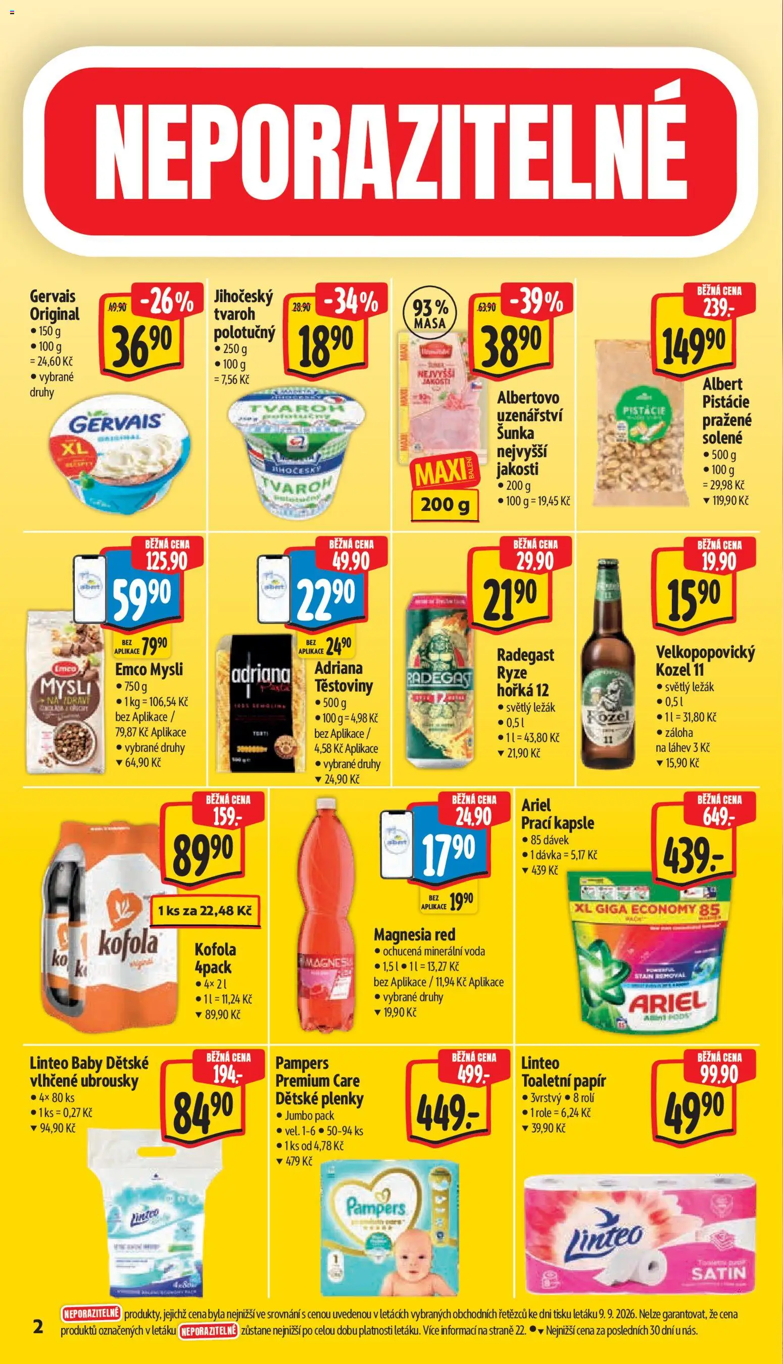 Albert leták - Hypermarket - Jablonec nad Nisou od 16.09.2026 | Strana: 6 | Produkty: Velkopopovický Kozel 11, Mysli, Láhev, Těstoviny Adriana