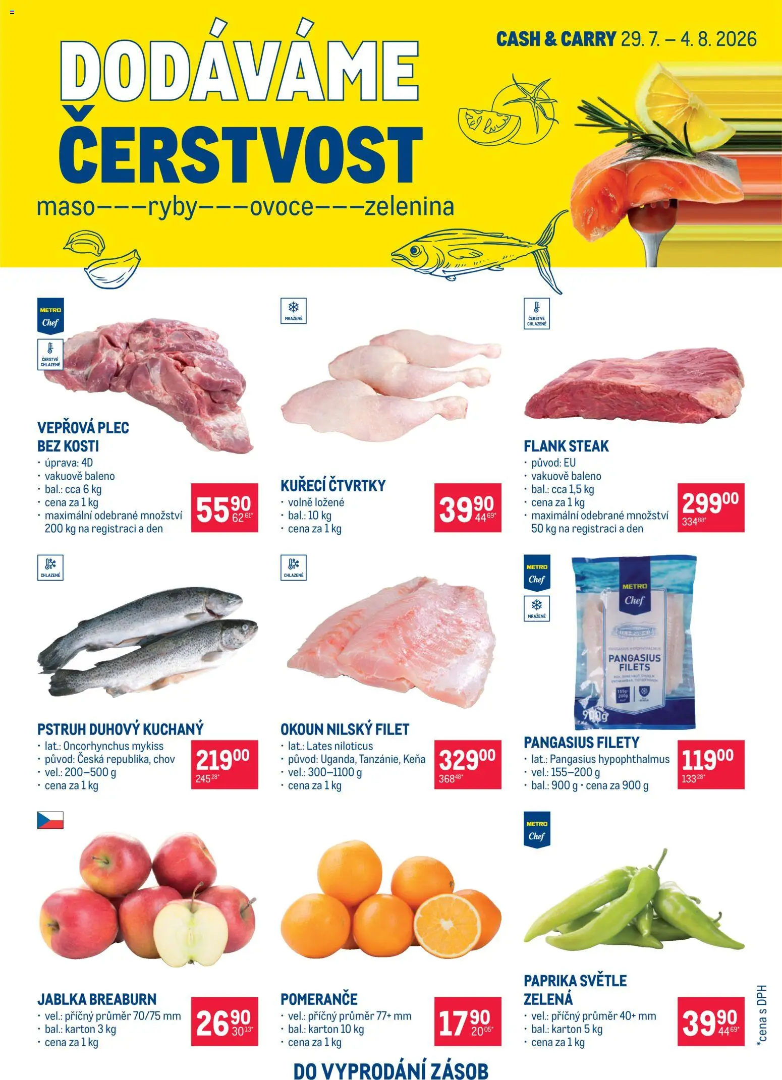 Makro leták - Ultra fresh nabídka od 29.07.2026 | Strana: 1 | Produkty: Kuřecí čtvrtky, Plec bez kosti, Zelenina, Maso