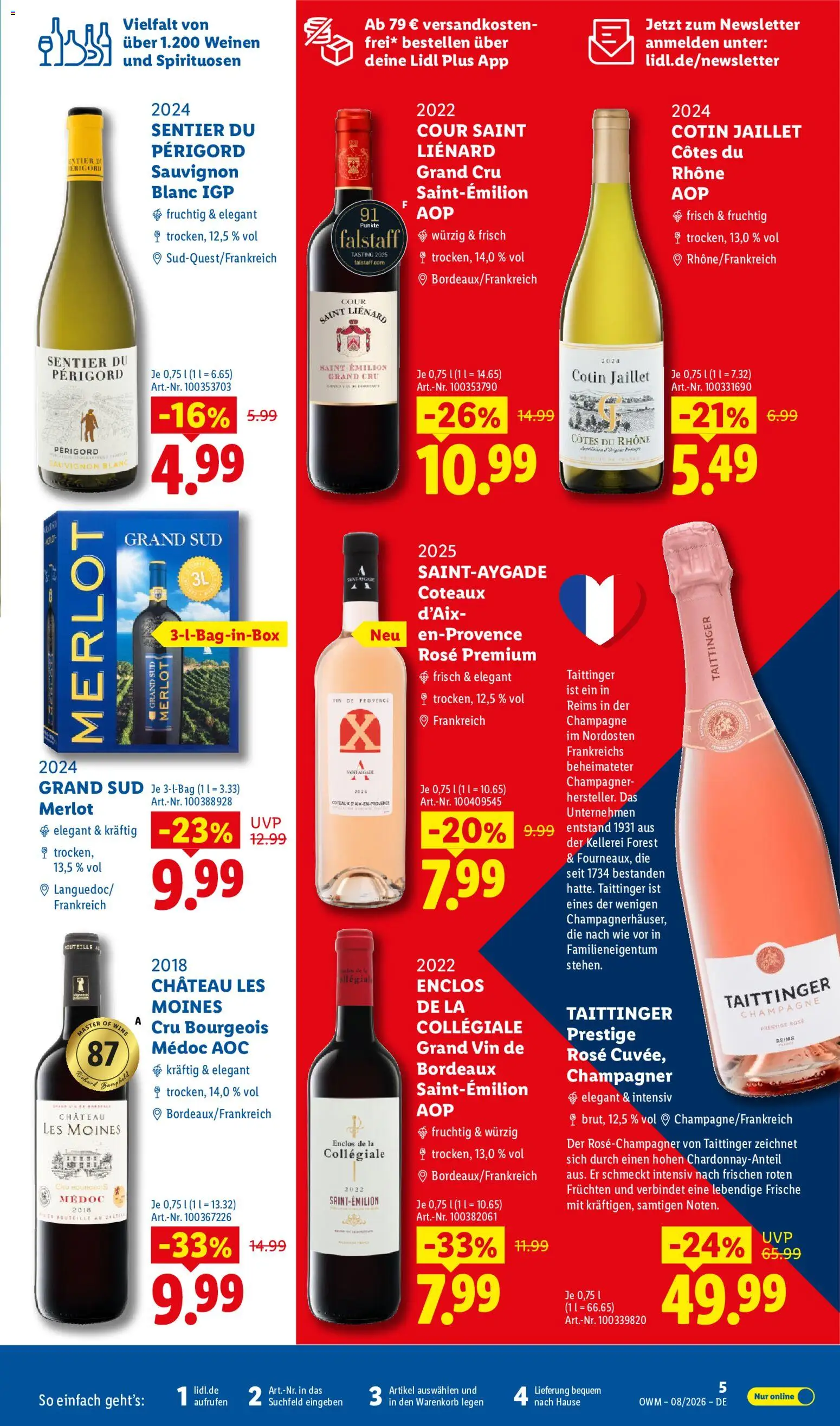 Lidl Prospekt Wein & Spirituosen – gültig ab 01.08.2026 | Seite: 5 | Produkte: Merlot, Grand sud