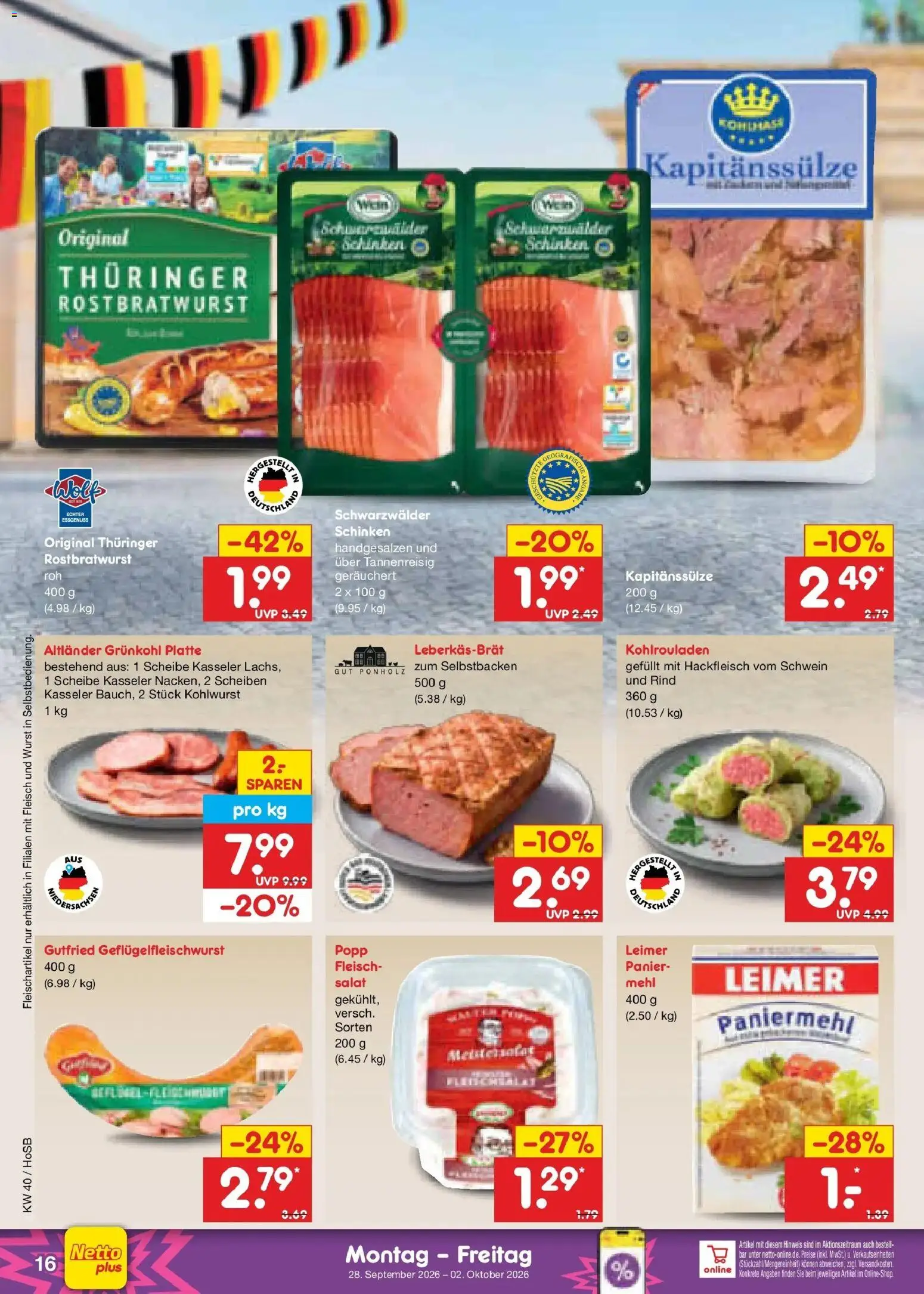 Netto Marken-Discount Prospekt Hannover – gültig ab 28.09.2026 | Seite: 22 | Produkte: Mehl, Fleisch, Salat, Hackfleisch