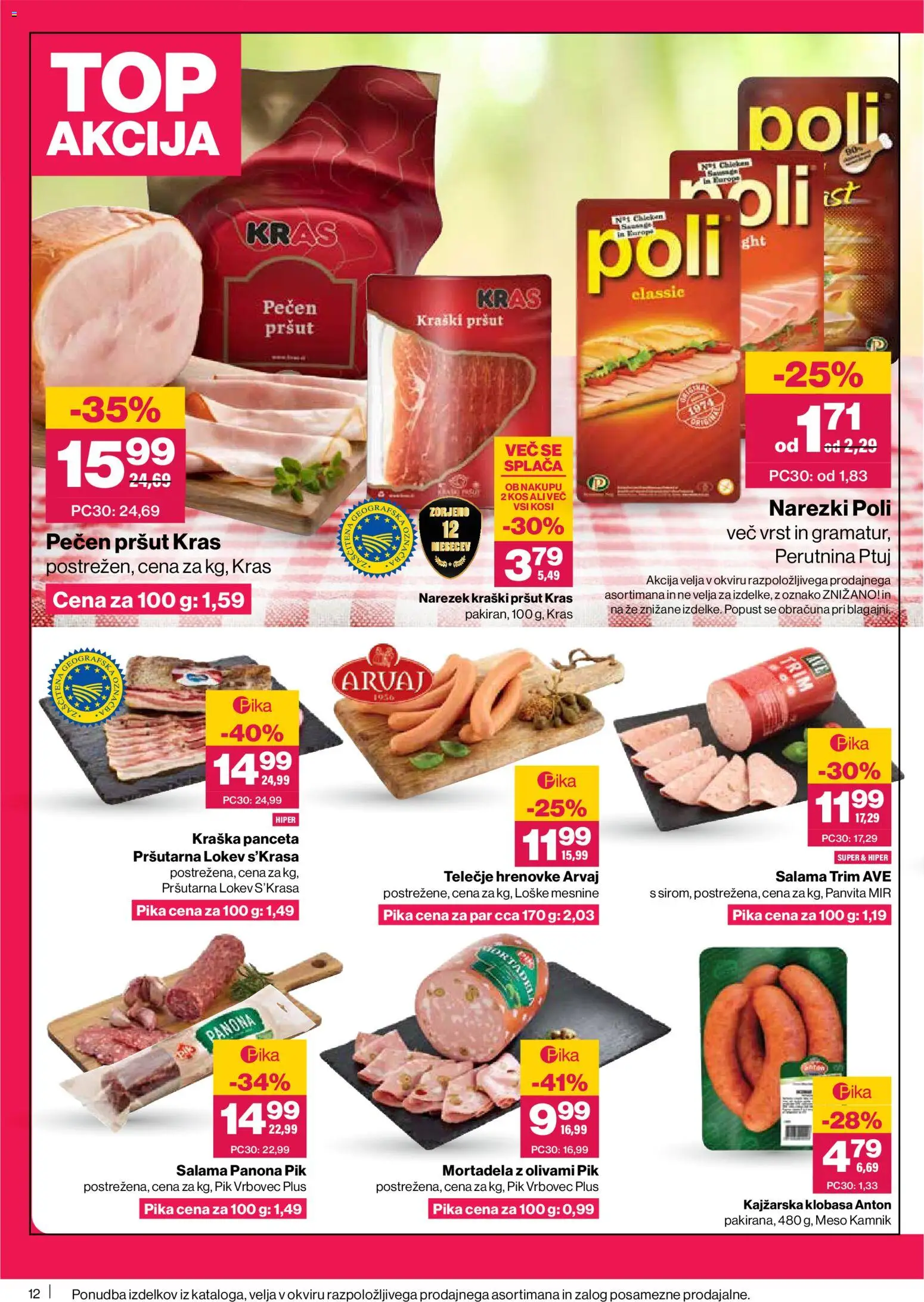 Novi Mercator katalog ponudbe – veljaven od 11.06.2026 | Stran: 12 | Izdelki: Hrenovke, Pršut, Kos, Salama