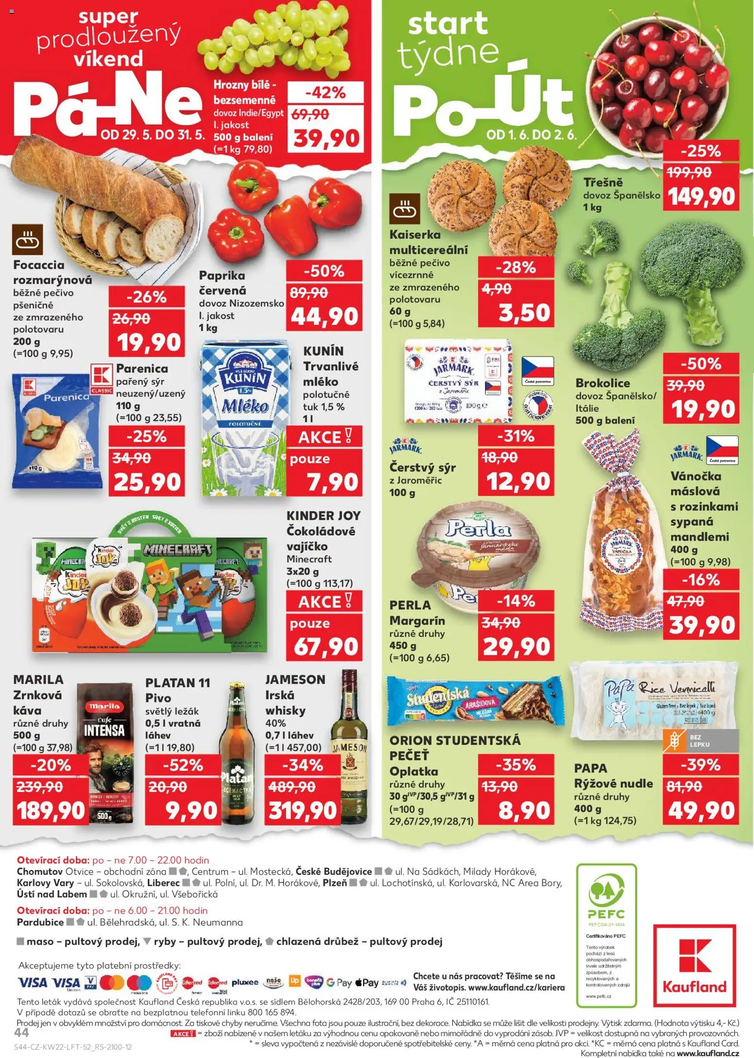 Kaufland leták - Plzeň Bory od 27.05.2026 | Strana: 44 | Produkty: Pivo, Paprika červená, Zrnková káva, Kinder