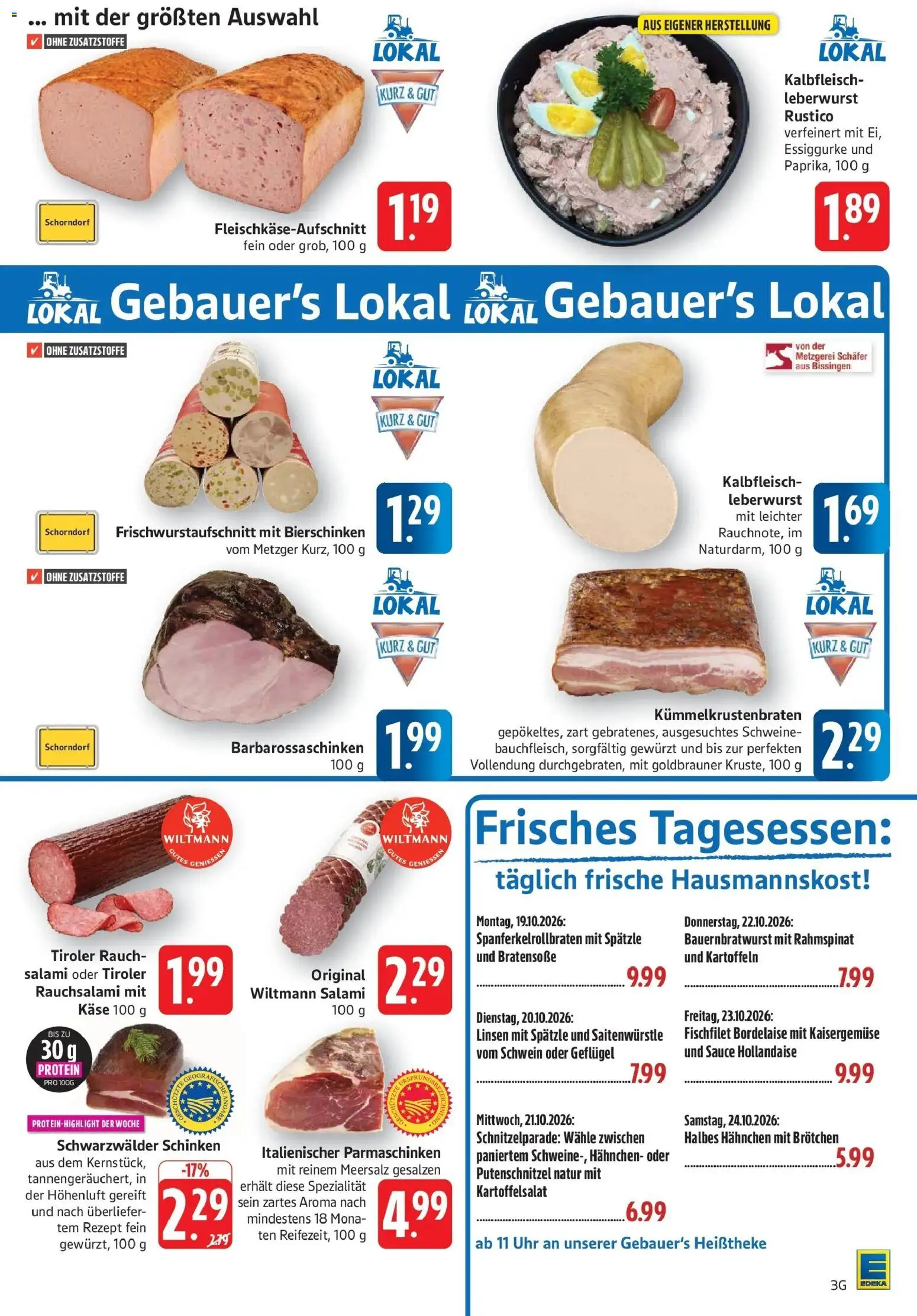 Edeka Prospekt Eislingen (ab 19.10.2026) » Angebote Online | Seite: 5 | Produkte: Hahnchen, Salami, Schinken, Uhr