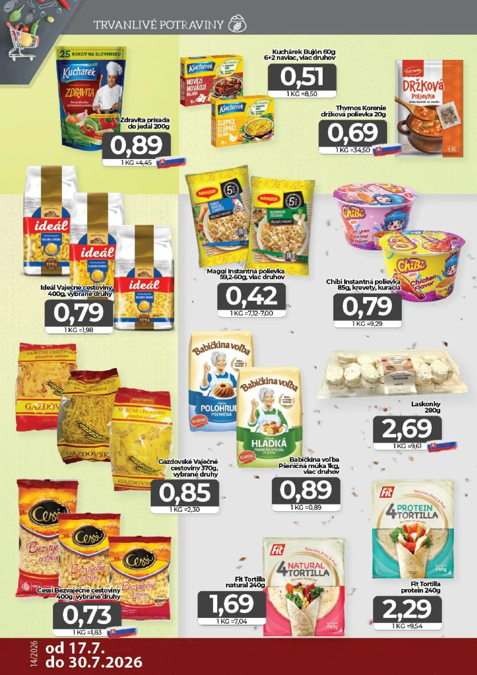 Nové CBA Komfos akcie – leták je platný od 17.07.2026 | Strana: 8 | Produkty: Cestoviny, Protein, Múka, Korenie