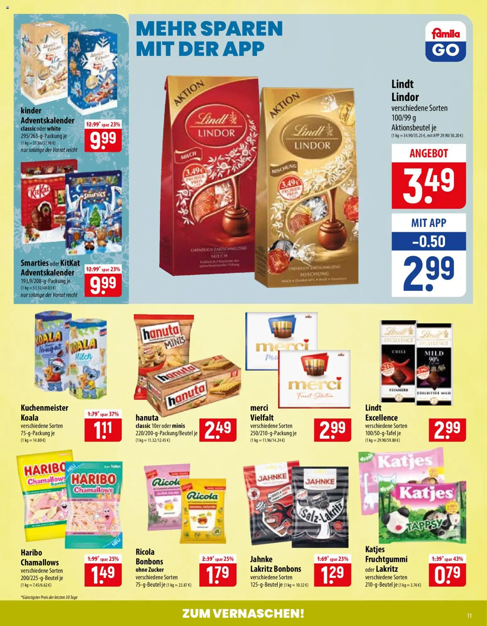 Famila Prospekt – gültig ab 02.11.2026 | Seite: 11 | Produkte: Merci, Haribo, Zucker, Lindt