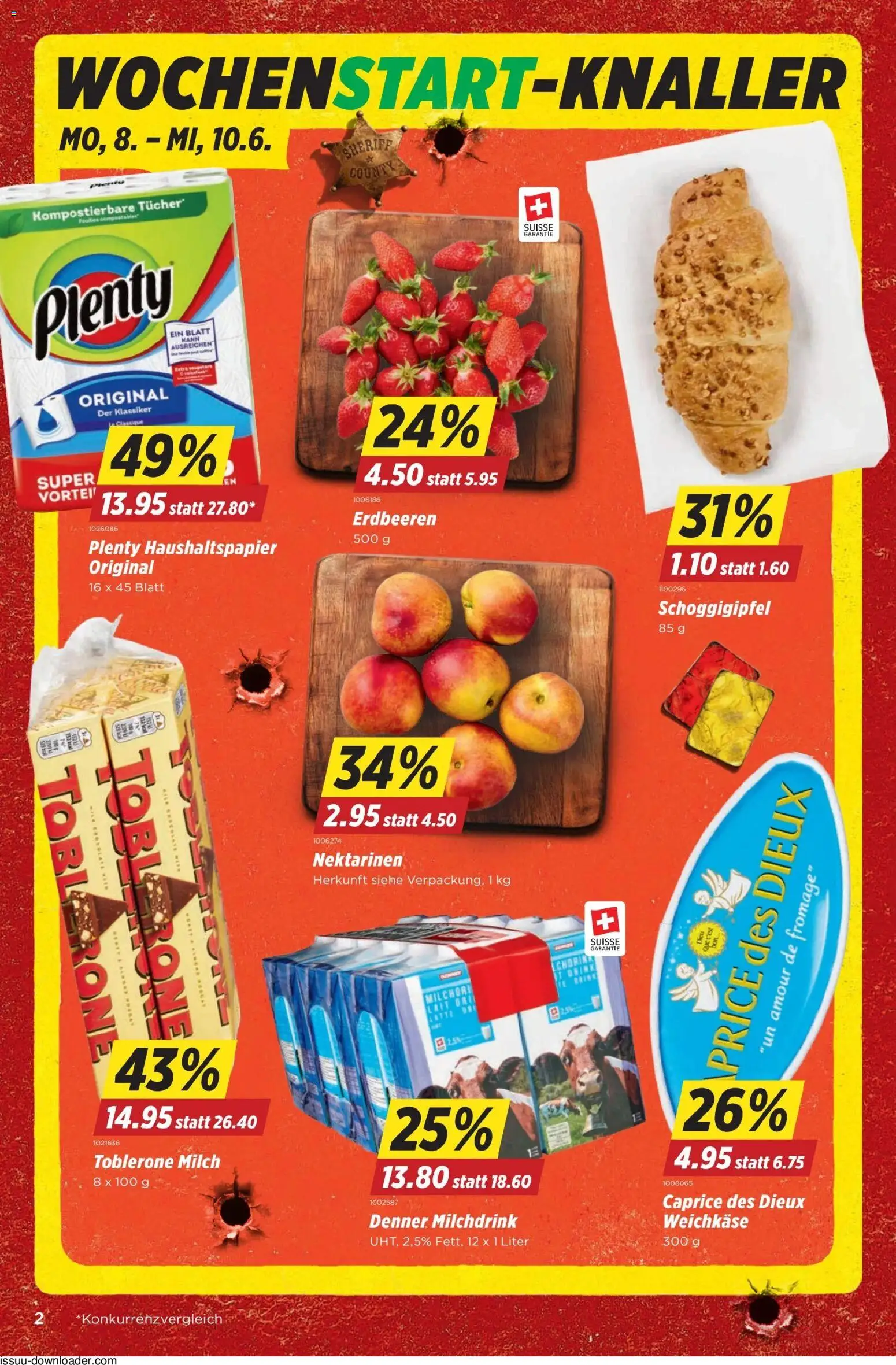 Denner aktionen – gültig ab 04.06.2026 | Seite: 2 | Produkte: Nektarinen, Milch, Erdbeeren