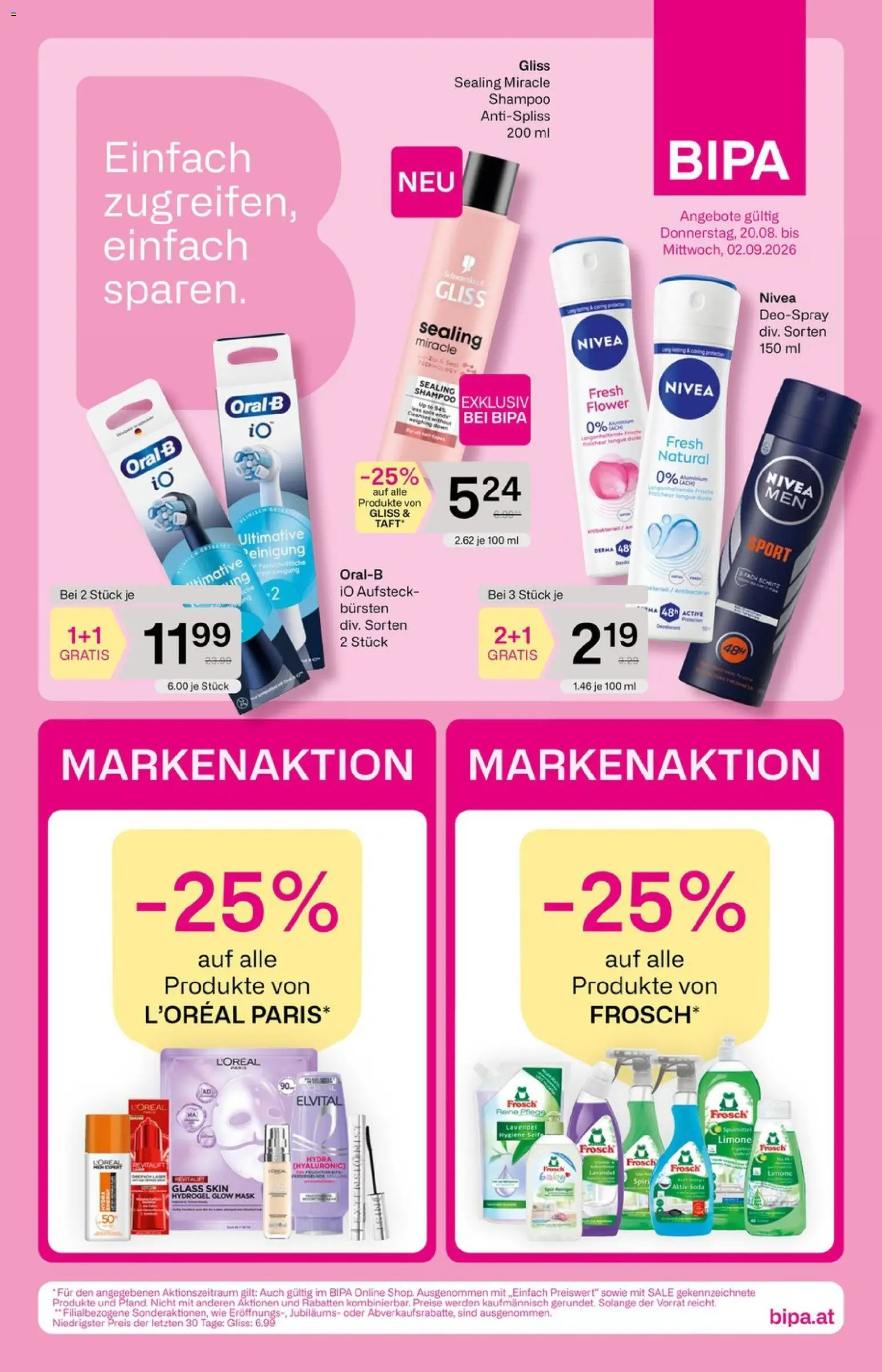 Bipa Flugblatt gültig ab 20.08.2026 | Seite: 1 | Produkte: Shampoo, Deodorant