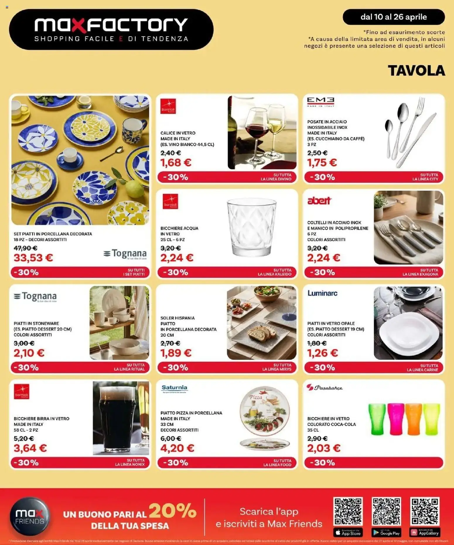 Volantino Max Factory del 10.04.2026 | Pagina: 6 | Prodotti: Posate, Birra, Acqua, Piatto