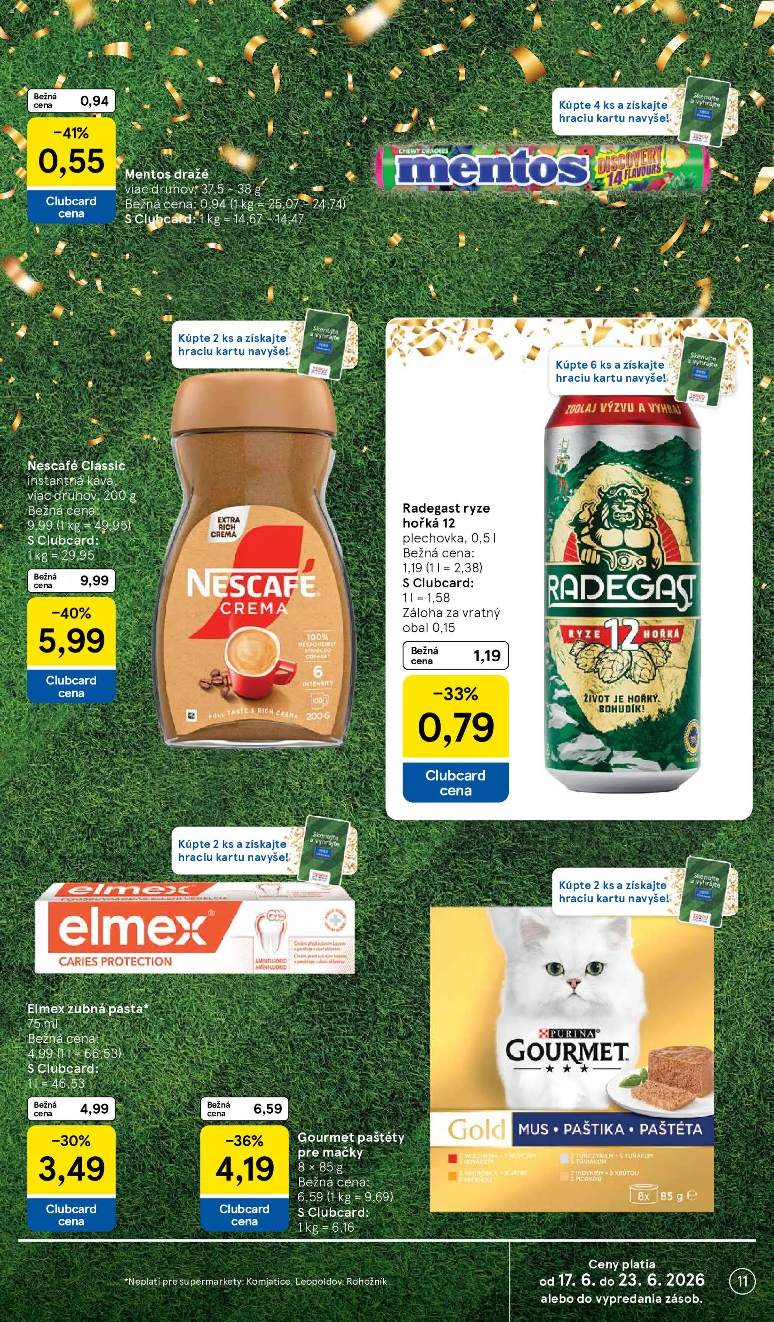 Nové Tesco akcie – leták je platný od 17.06.2026 | Strana: 11 | Produkty: Káva, Radegast, Nescafé Classic