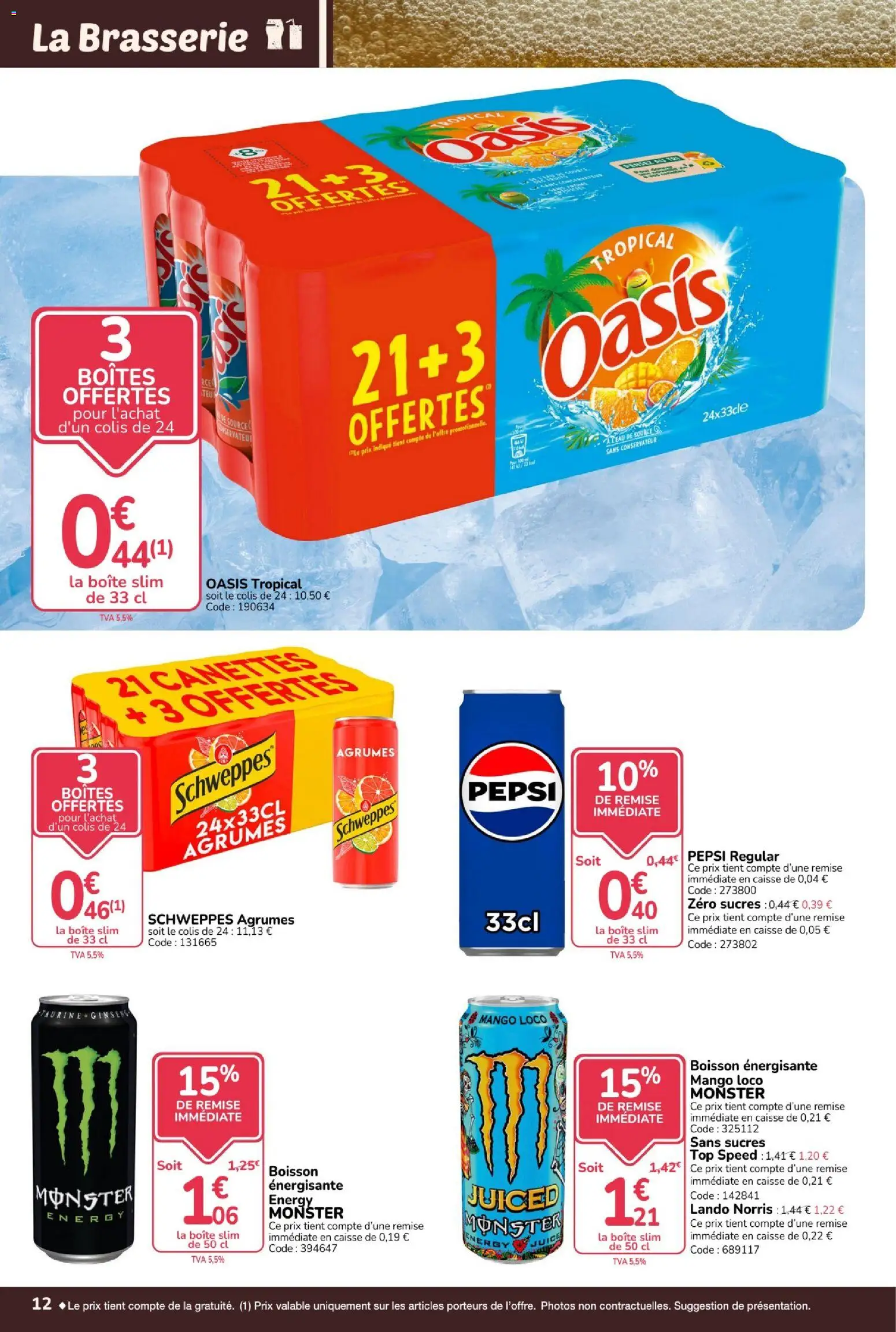 {H1} | Page: 12 | Produits: Agrumes, Oasis tropical, Boisson énergisante, Pepsi