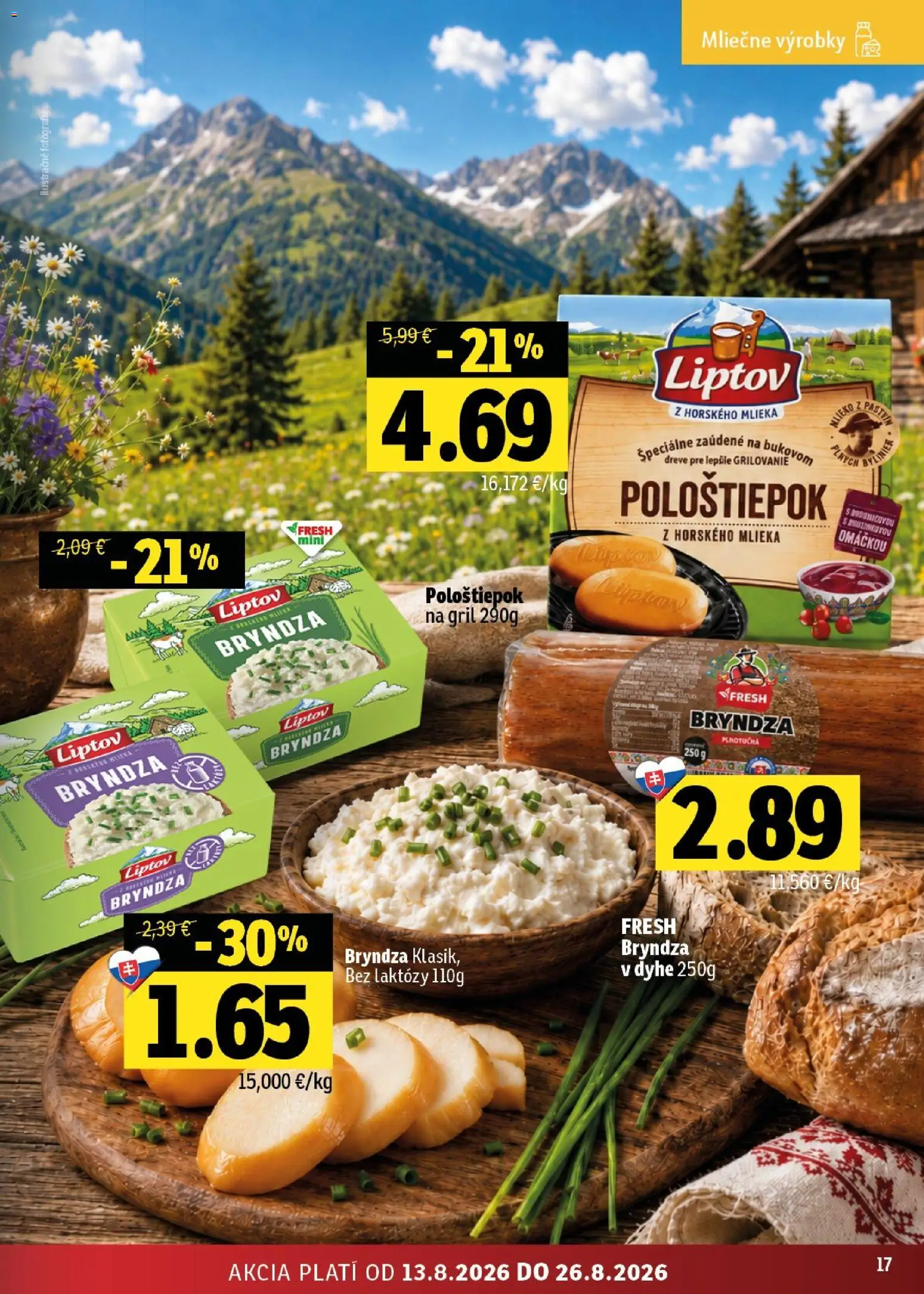 Nové Fresh akcie – leták je platný od 13.08.2026 | Strana: 17 | Produkty: Gril, Bryndza