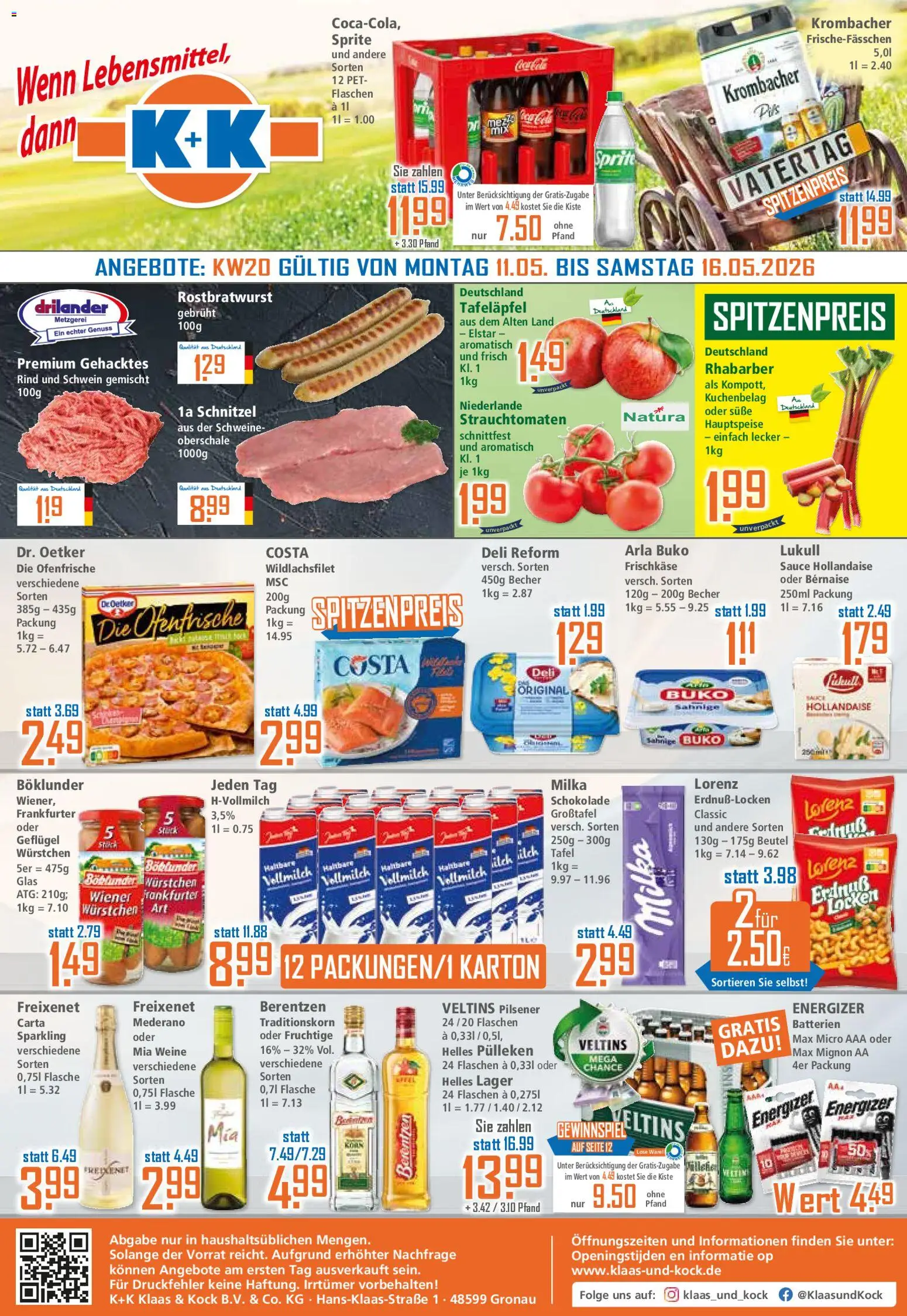 Klaas & Kock Prospekt 	 – gültig ab 11.05.2026 | Seite: 1 | Produkte: Schokolade, Arla buko, Krombacher, Deli reform