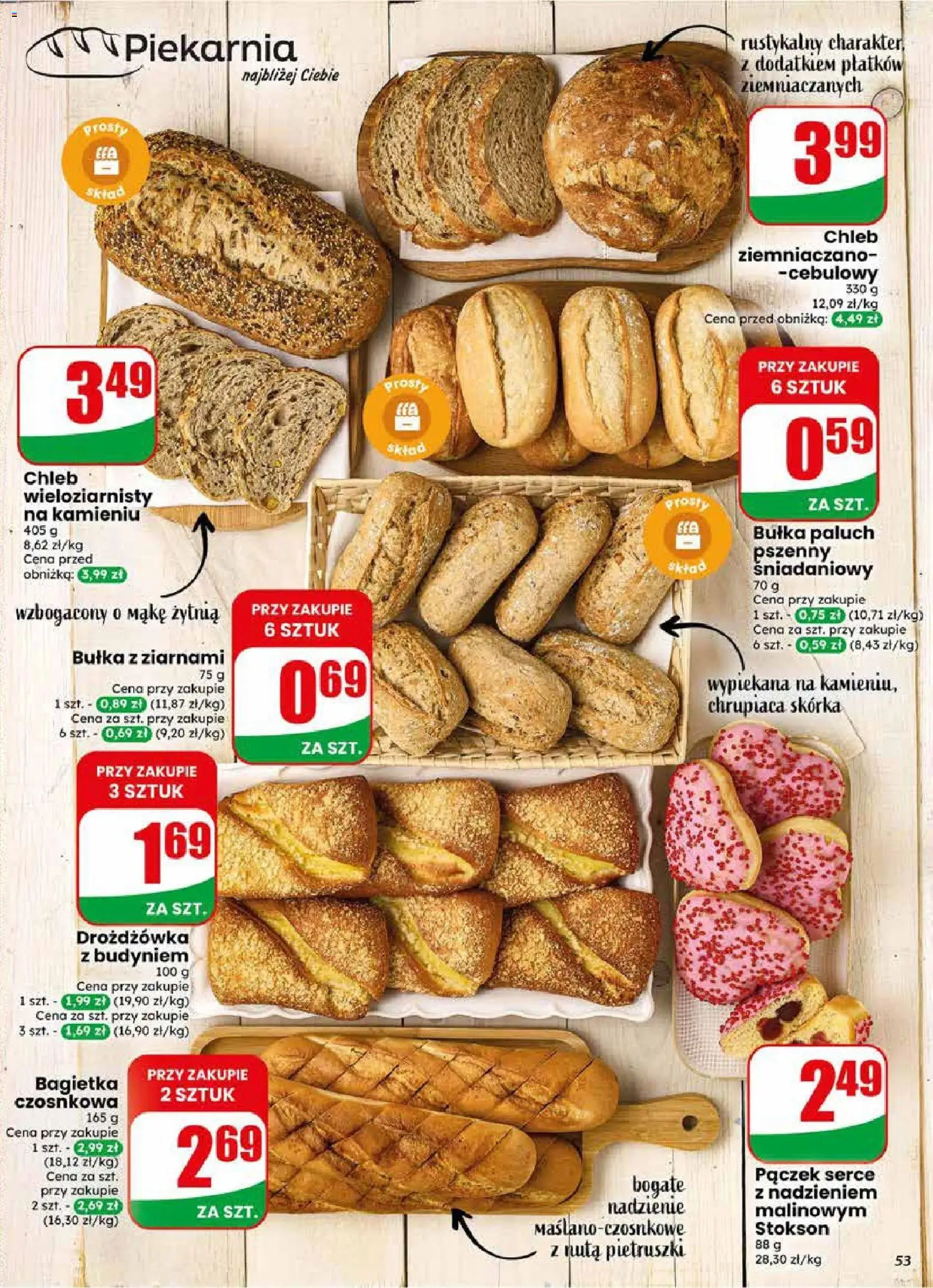 Dino gazetka od 20.05.2026 | Strona: 53 | Produkty: Drożdżówka z budyniem, Piekarnia, Bagietka, Chleb wieloziarnisty