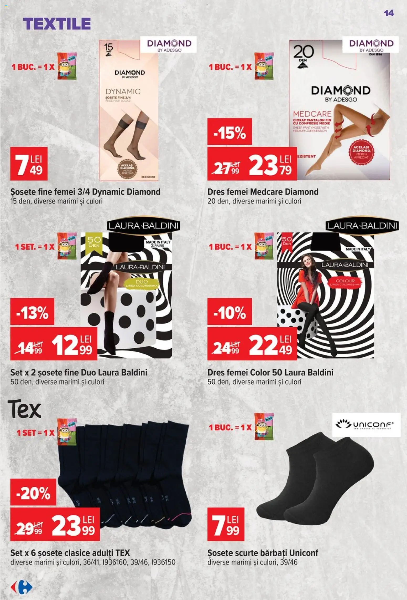 Noul catalog Carrefour – valabil de la 30.09.2026 | Pagină: 14 | Produse: Șosete, Tex