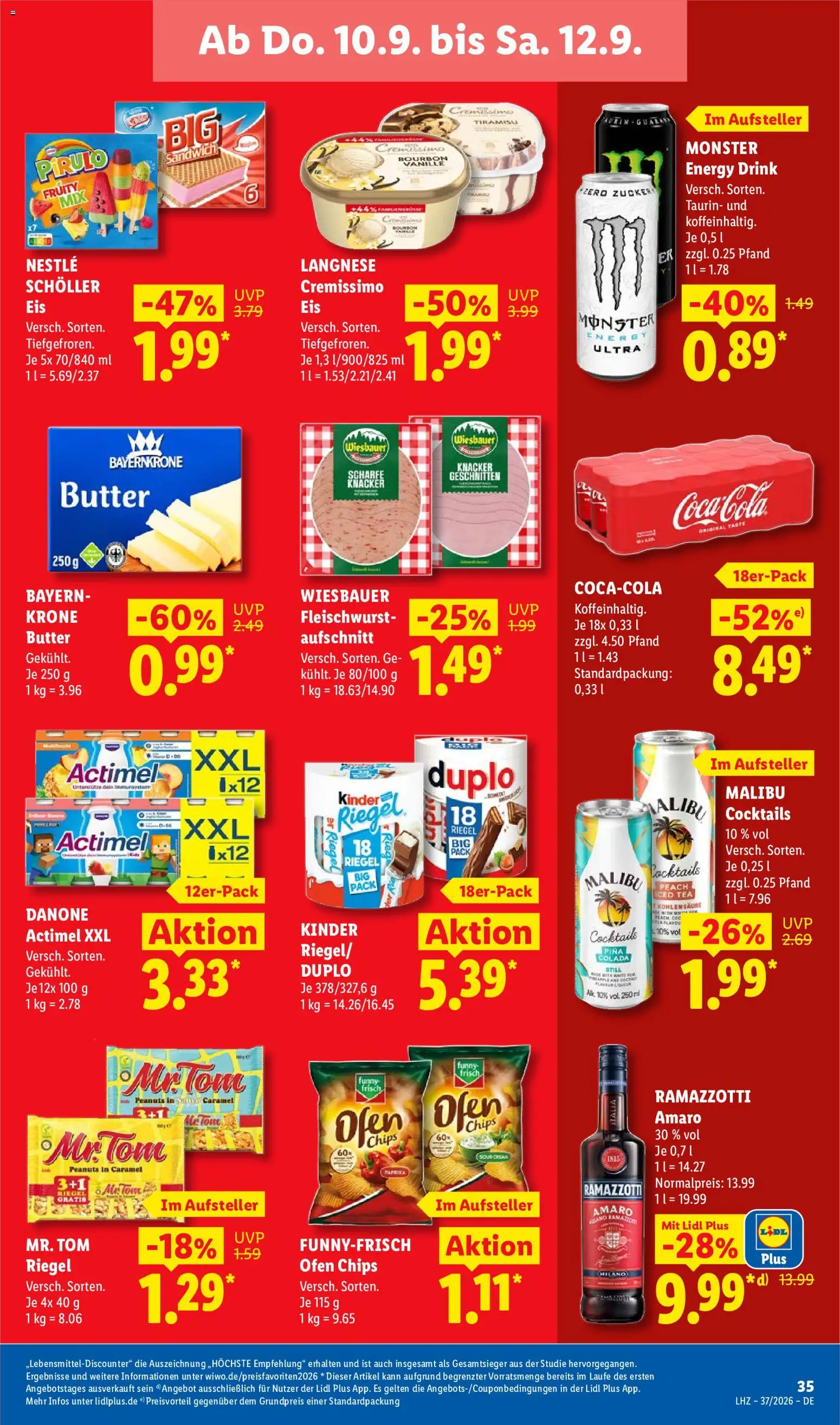 Lidl Německo leták od 07.09.2026 | Strana: 69 | Produkty: Monster, Actimel, Malibu, Kinder