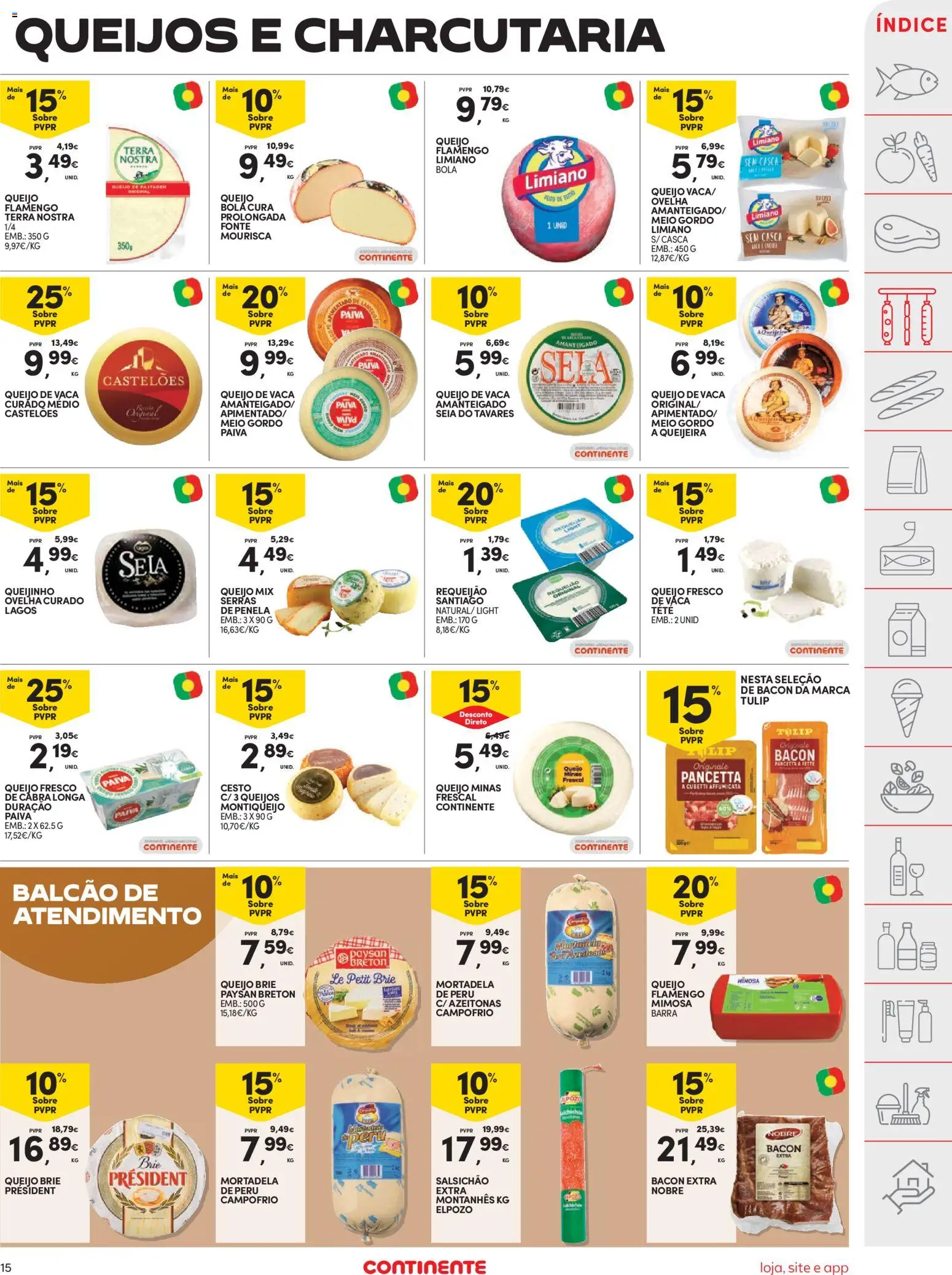 Continente folheto │ válido de 18/08/2026 | Página: 15 | Produtos: Mortadela, Azeitonas, Queijo, Requeijão