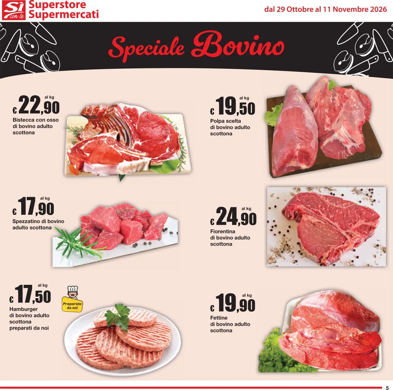 Volantino Sì con Te del 29/10/2026 | Pagina: 5 | Prodotti: Bovino, Tè, Hamburger, Bistecca