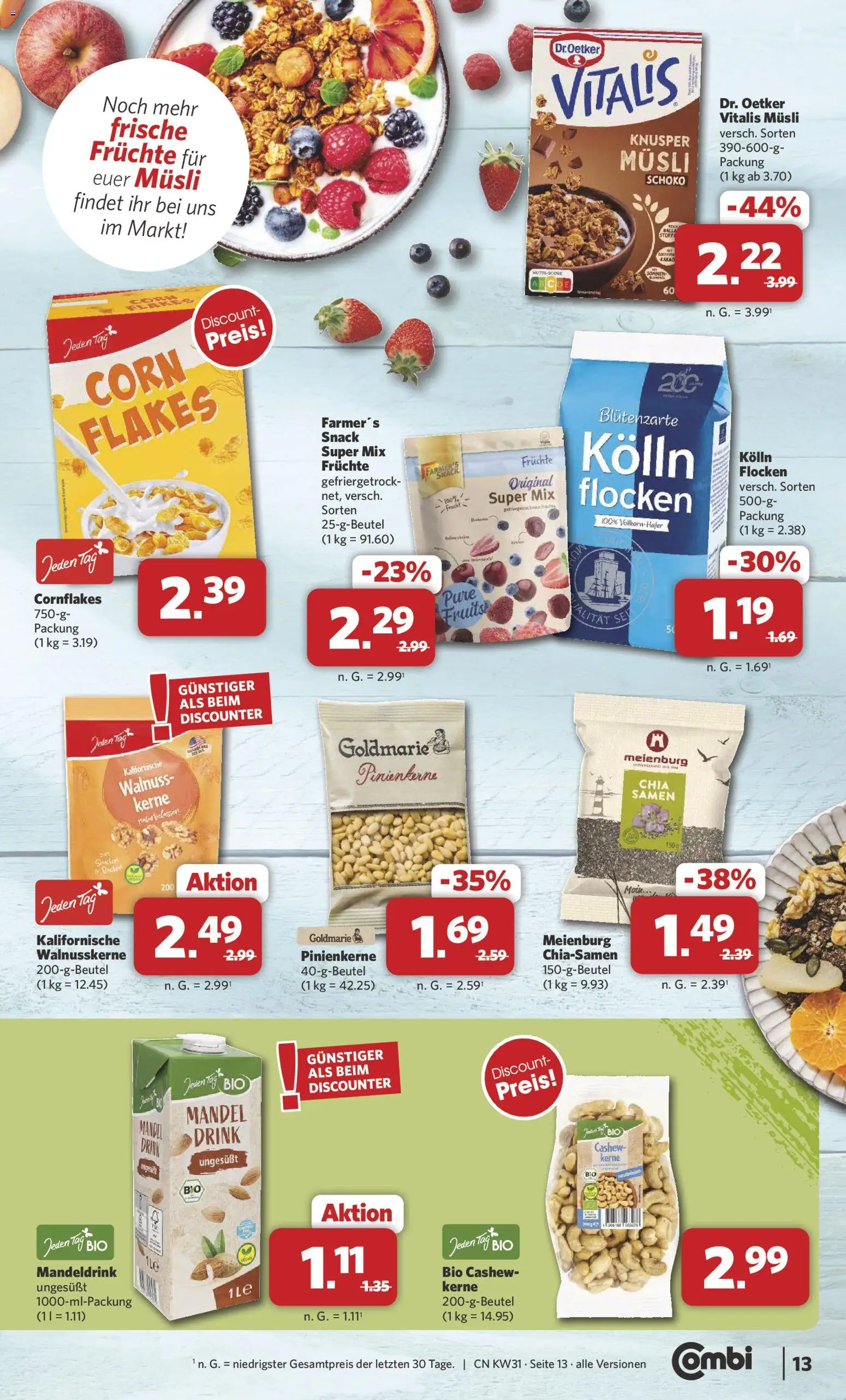 Combi Prospekt – gültig ab 27.07.2026 | Seite: 13 | Produkte: Musli, Kolln, Flocken