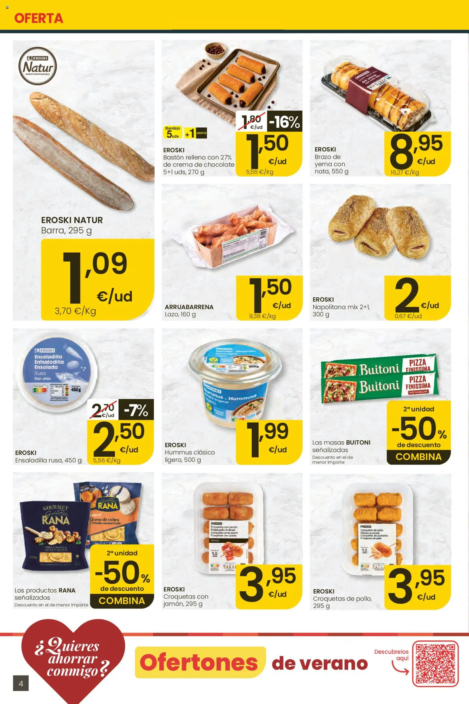 Eroski Ofertones locales de verano │ válido desde el 11.06.2026 | Página: 4 | Productos: Ensaladilla, Queso, Παγωμένο τσάι, Bastón