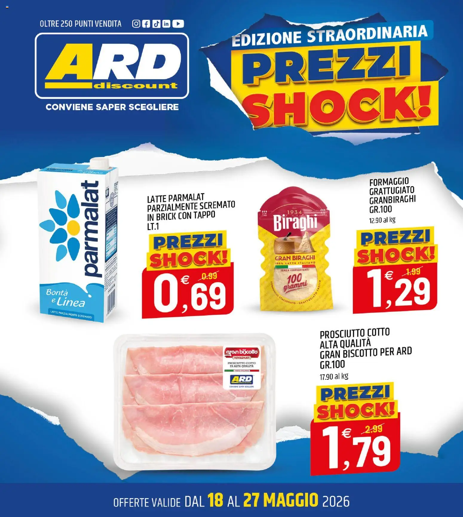 Volantino ARD Discount del 18.05.2026 | Pagina: 20 | Prodotti: Prosciutto Cotto, Latte, Prosciutto, Latte parzialmente scremato