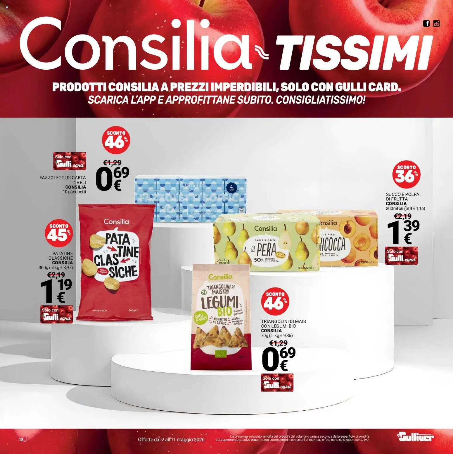 Volantino Gulliver del 02.05.2026 | Pagina: 18 | Prodotti: Legumi, Succo, Fazzoletti, Mais
