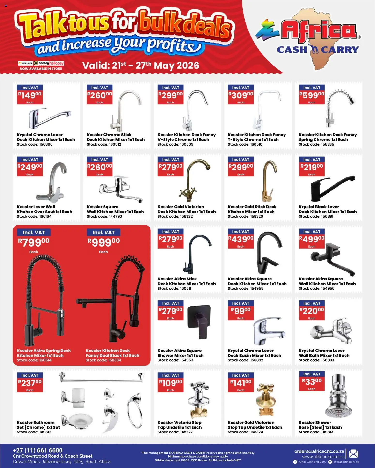 New Africa Cash & Carry catalogue – valid from 21.05.2026 | Page: 35 | Products: Mixer, Bath, Basin, Tap