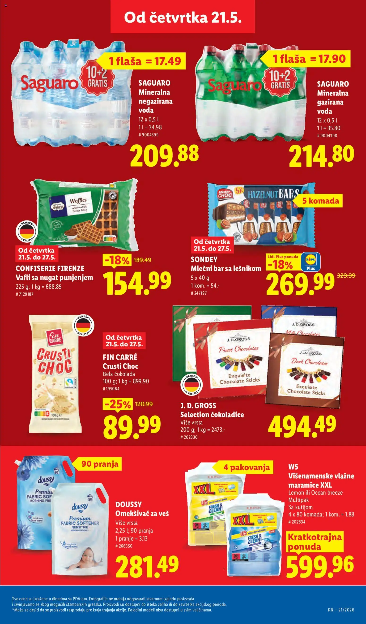 Lidl katalog - važi od 21.05.2026 | Strana: 27 | Proizvode: W5, Negazirana voda, Čokolada, Vlažne maramice