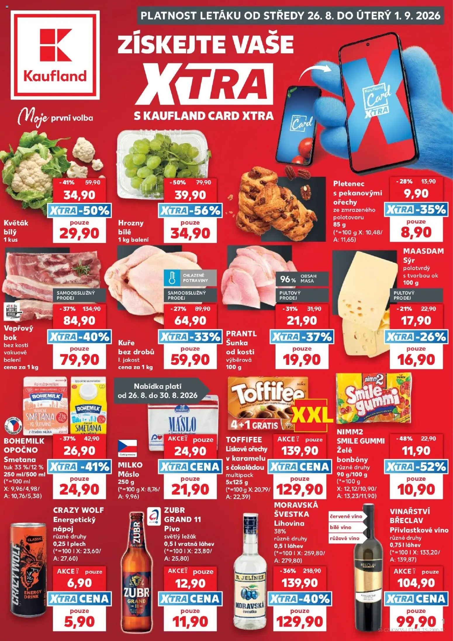 Kaufland leták - Plzeň od 26.08.2026 | Strana: 1 | Produkty: Šunka, Energetický nápoj, Potraviny, Jelínek