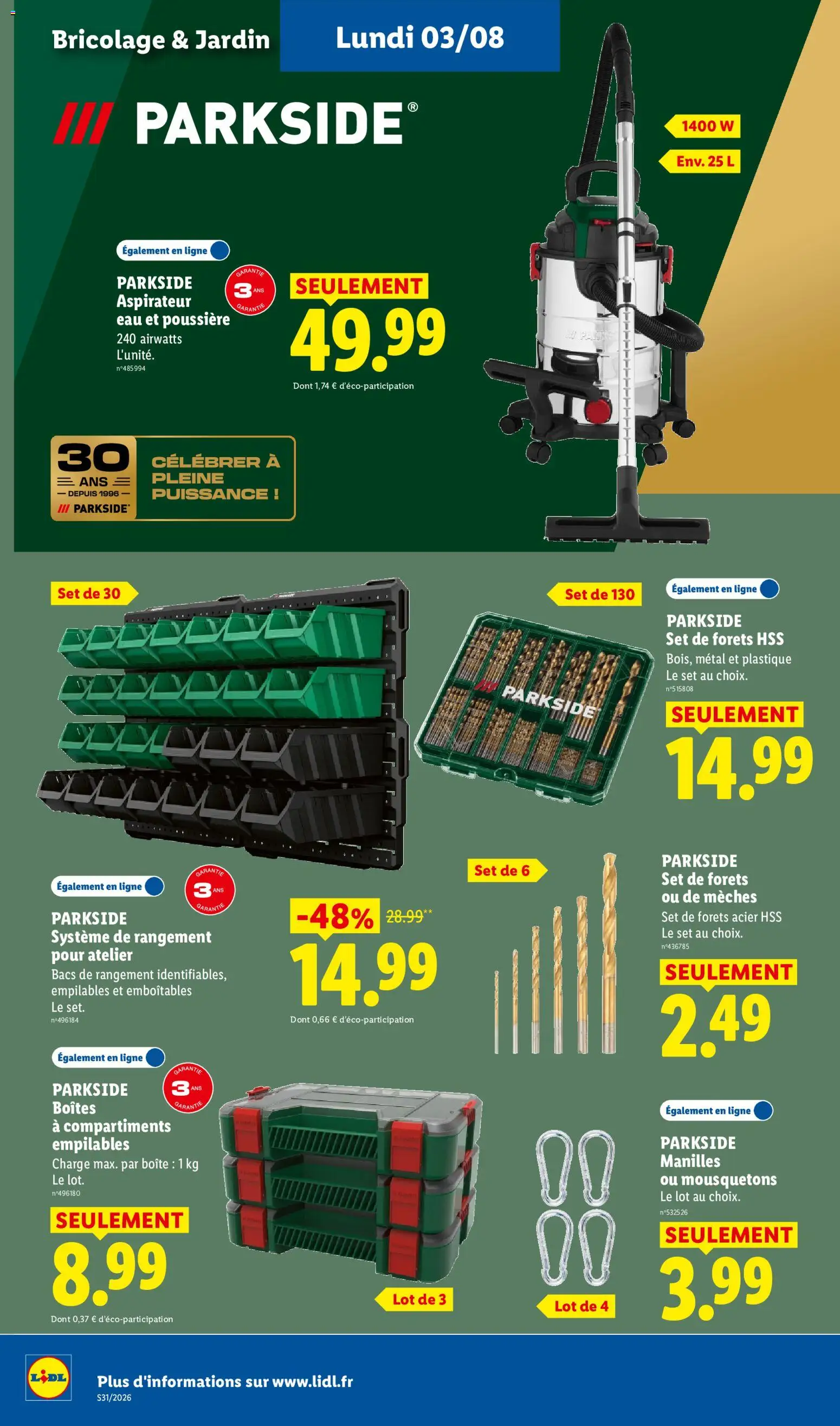 {H1} | Page: 46 | Produits: Bricolage, Aspirateur, Mousquetons, Set de forets hss
