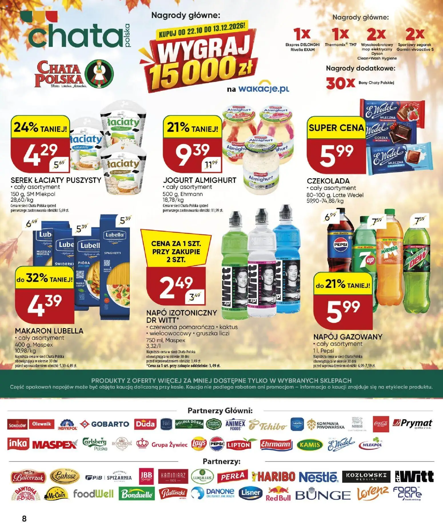 Chata Polska gazetka od 22.10.2026 | Strona: 8 | Produkty: Coca cola, Lays, Wędliny, Makaron