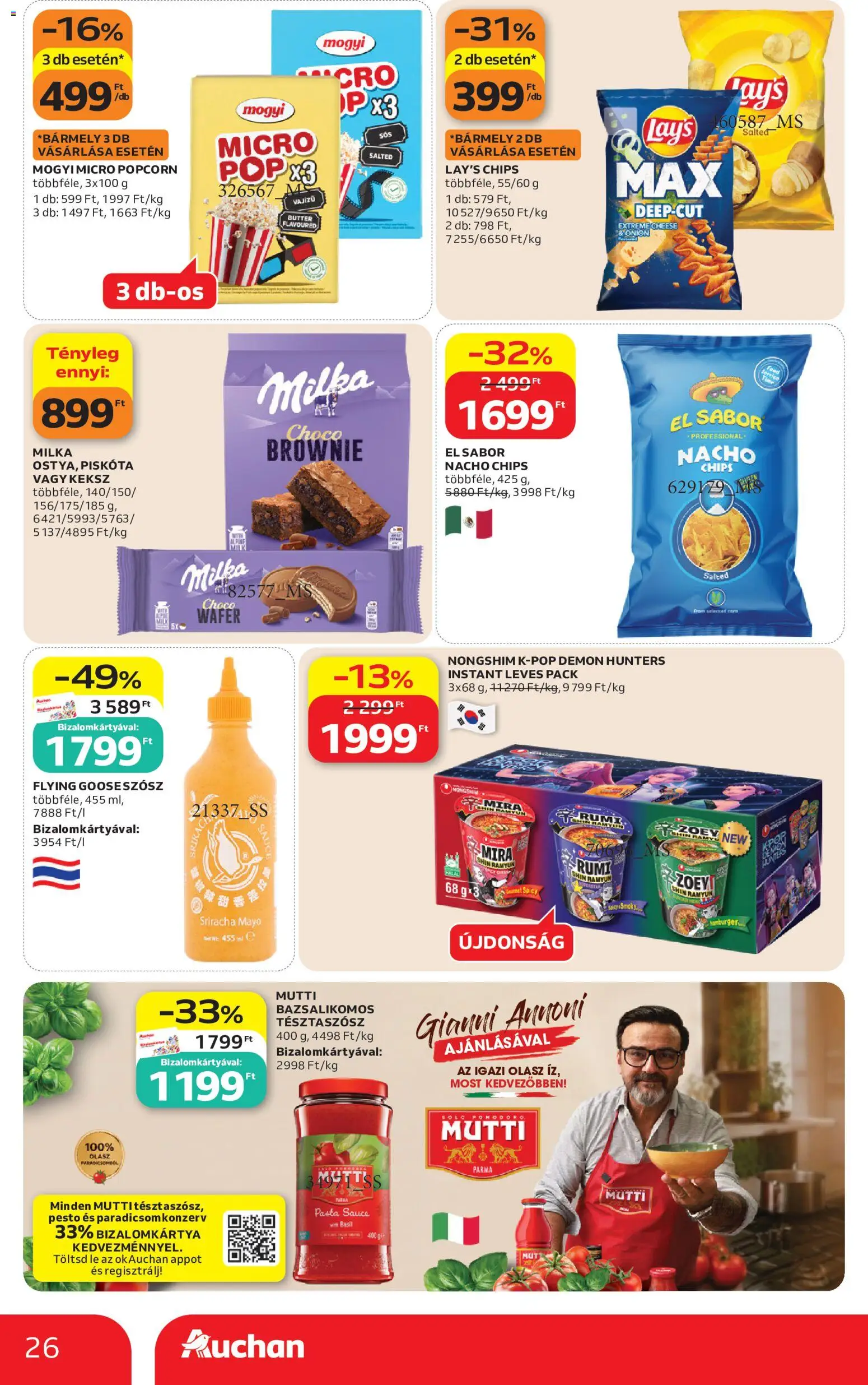 Auchan akciós ujság - amely érvényes a következő dátumtól: 2026.10.01. | Oldal: 26 | Termékek: Chips, Milka, Leves, Keksz