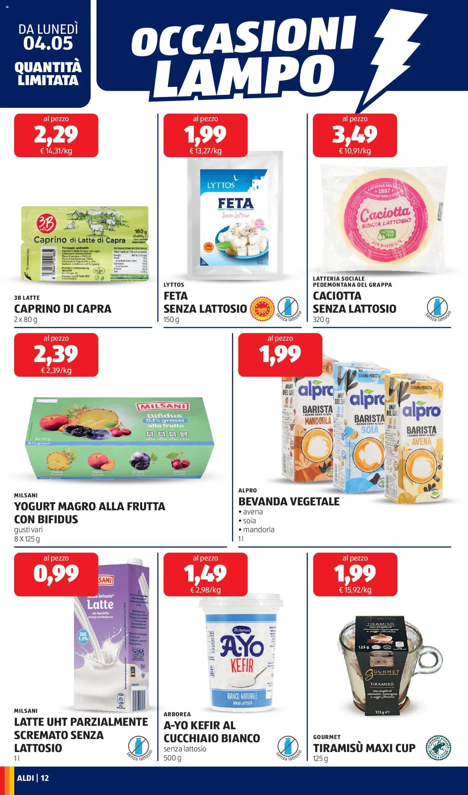 Volantino Aldi del 04.05.2026 | Pagina: 12 | Prodotti: Yogurt, Frutta, Sale, Latte