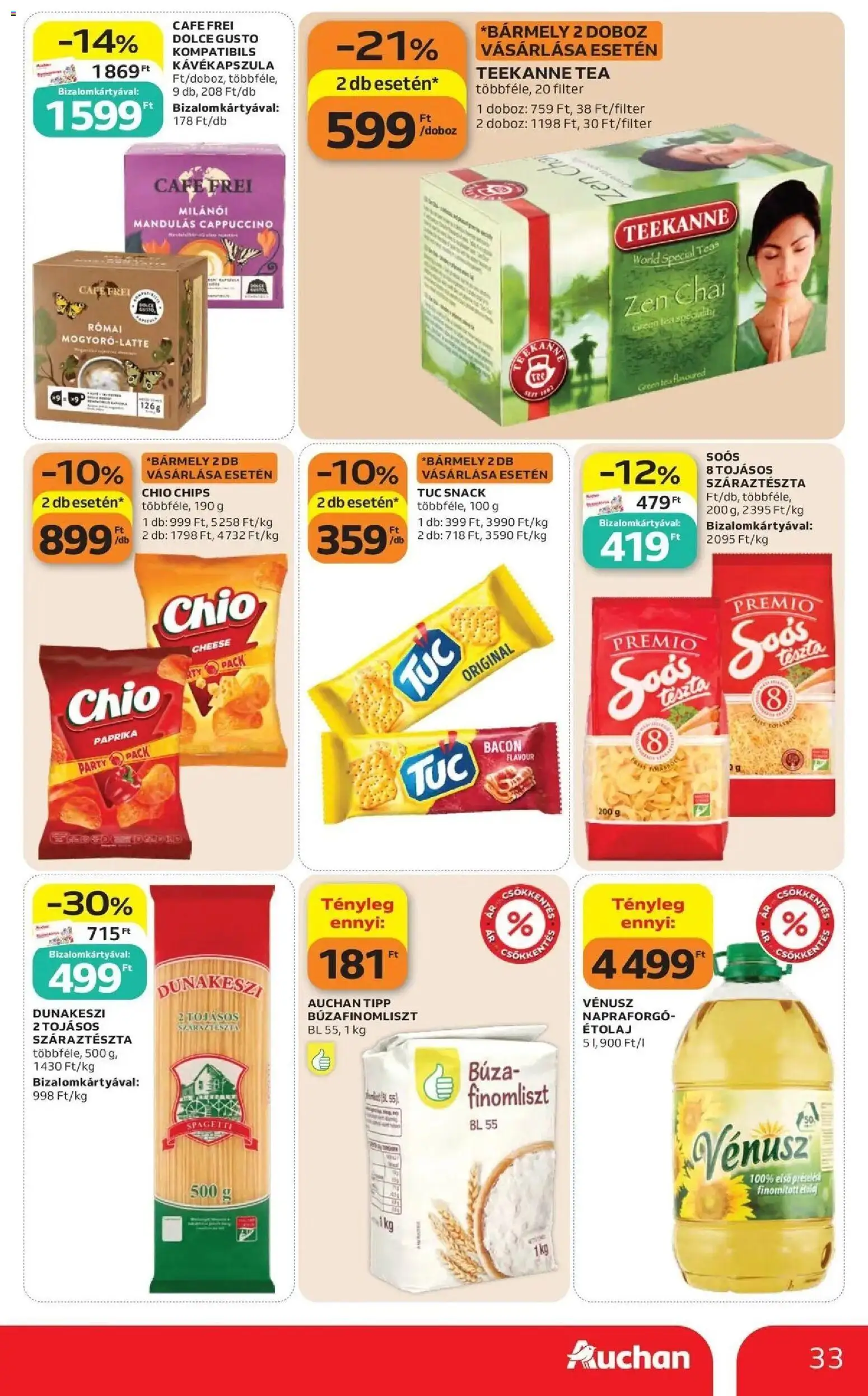 Auchan akciós újság Szolnok - 2026.10.08. -tól/töl > akció, lapozható szórólap 🛍️ | Oldal: 33 | Termékek: Napraforgó, Chips, Chio, Bacon