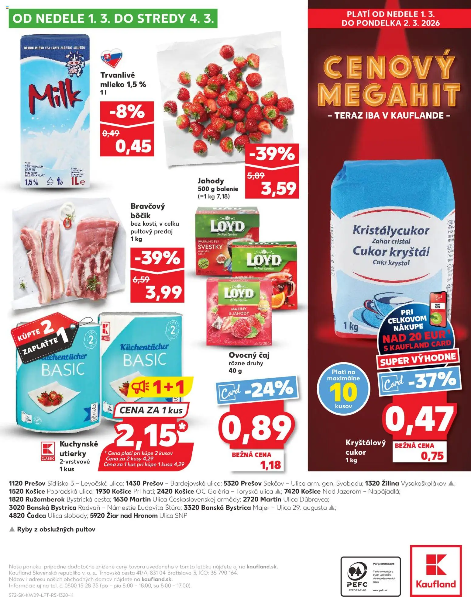 Nové Kaufland akcie – leták je platný od 26.02.2026 | Strana: 72 | Produkty: Ryby, Jahody, Bôčik, Trvanlivé mlieko