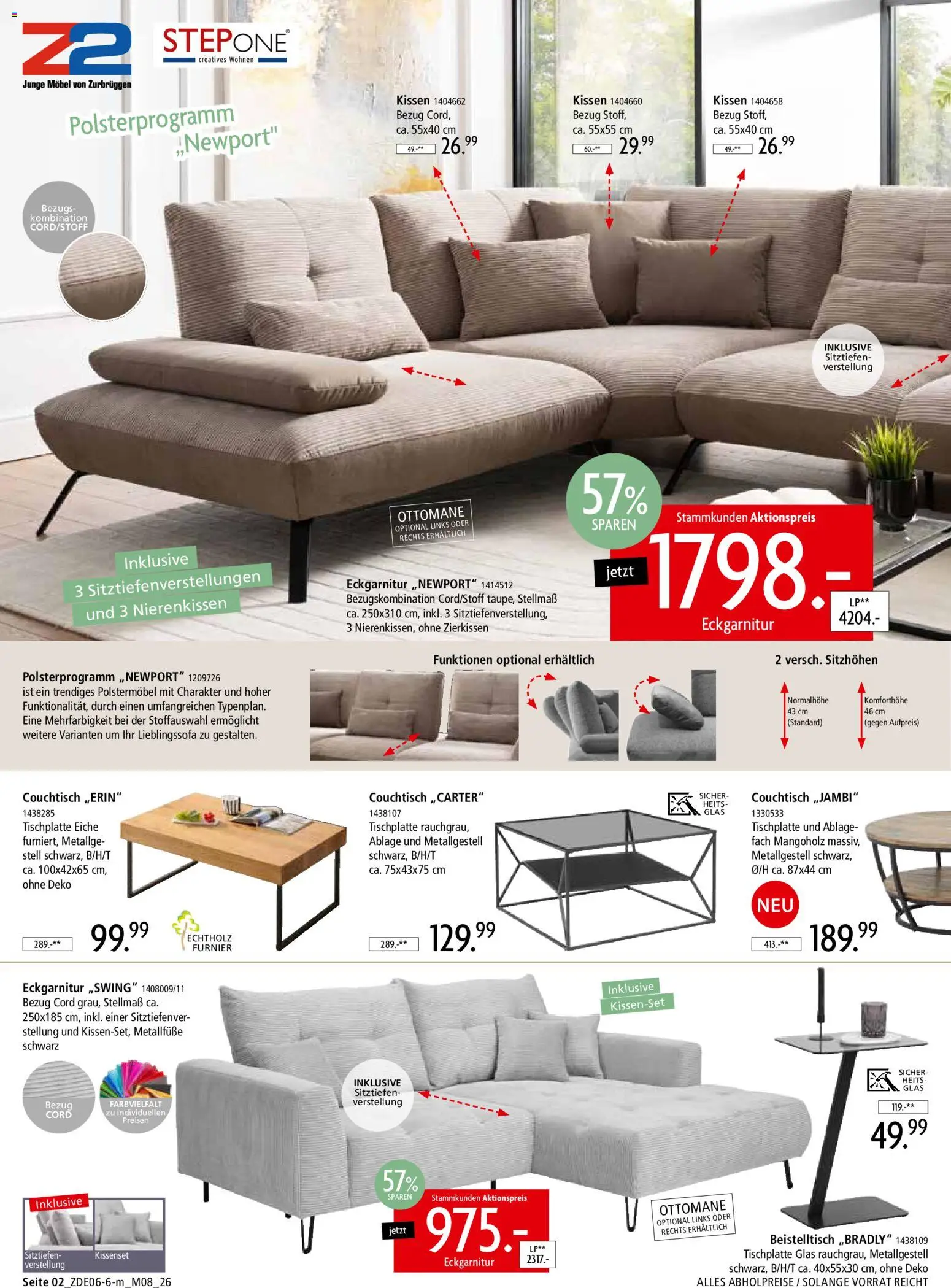 Zurbrüggen Mitnahme Möbel – gültig ab 13.06.2026 | Seite: 2 | Produkte: Beistelltisch, Kissen, Couchtisch