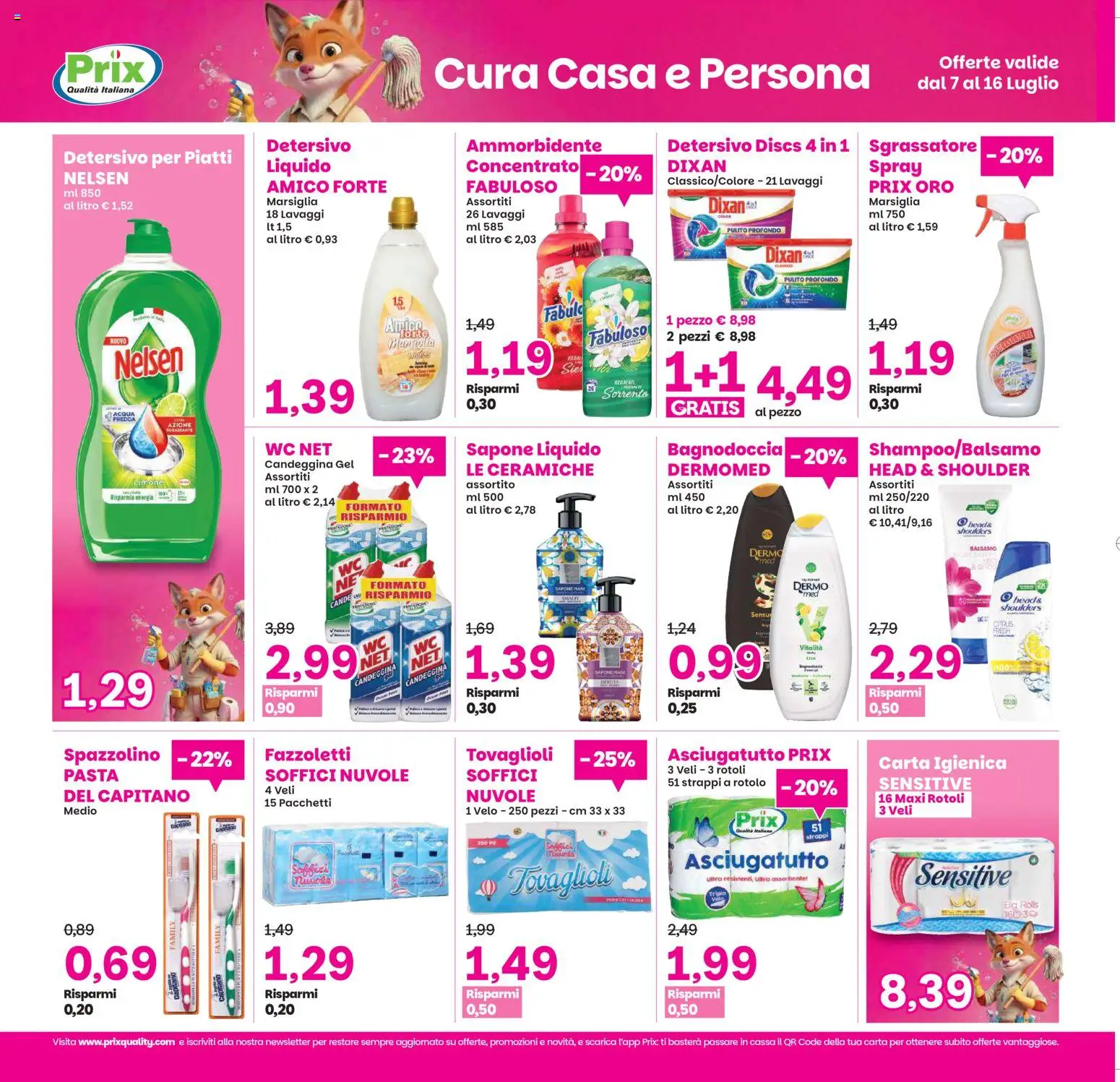 Volantino Prix del 07/07/2026 | Pagina: 21 | Prodotti: Balsamo, Candeggina, Acqua, Pasta