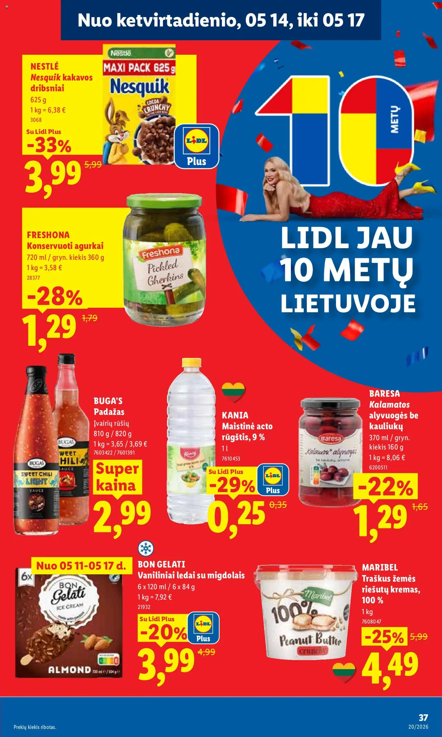 LIDL akcijos nuo 11.05.2026 | Puslapis: 37 | Prekių: Agurkai, Ledai, Padažas, Dribsniai