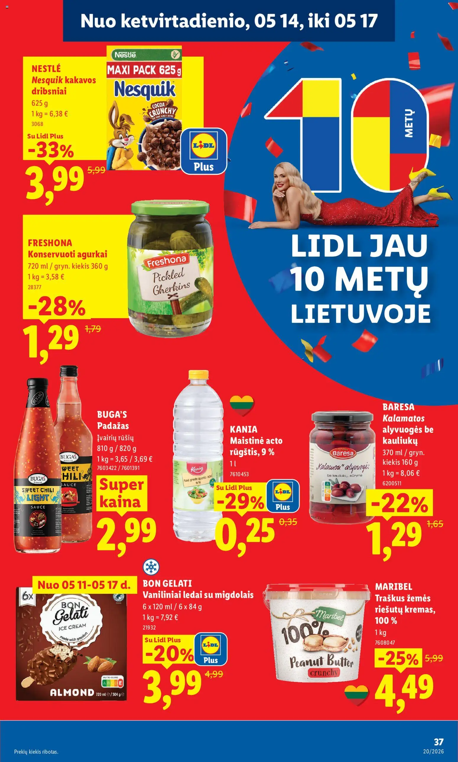 LIDL akcijos nuo 11.05.2026 | Puslapis: 37 | Prekių: Agurkai, Ledai, Padažas, Dribsniai