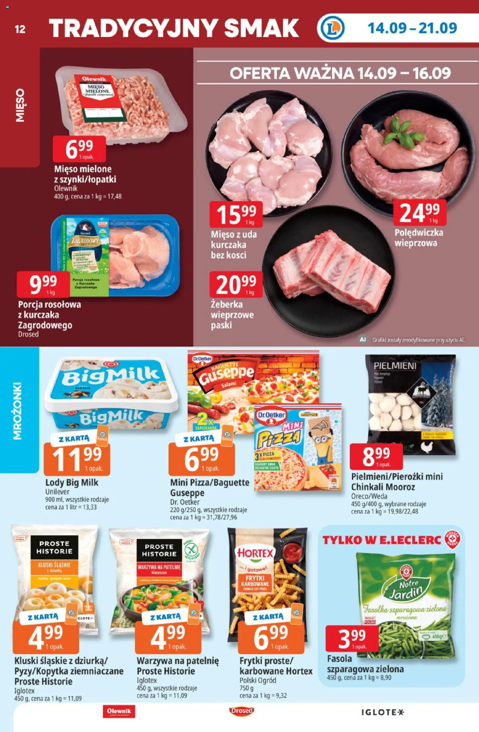 E.Leclerc gazetka od 14.09.2026 | Strona: 12 | Produkty: Ciasto, Zapiekanka, Warzywa na patelnie, Big Milk