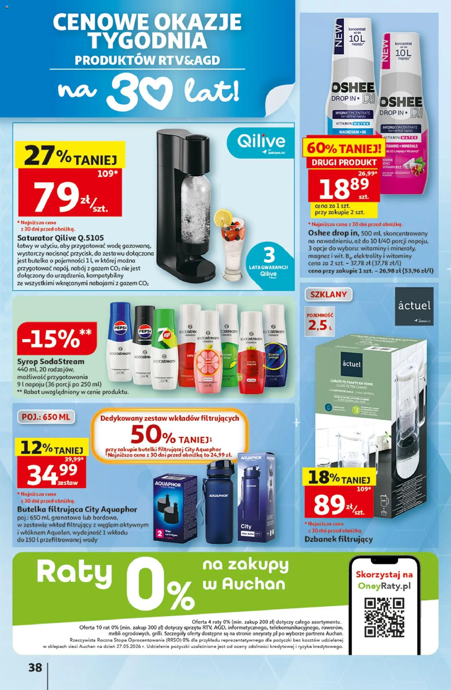 Auchan gazetka - 30 Lat Hipermarket od 02.07.2026 | Strona: 38 | Produkty: Dzbanek, Pepsi, Dzbanek filtrujący, Sodastream